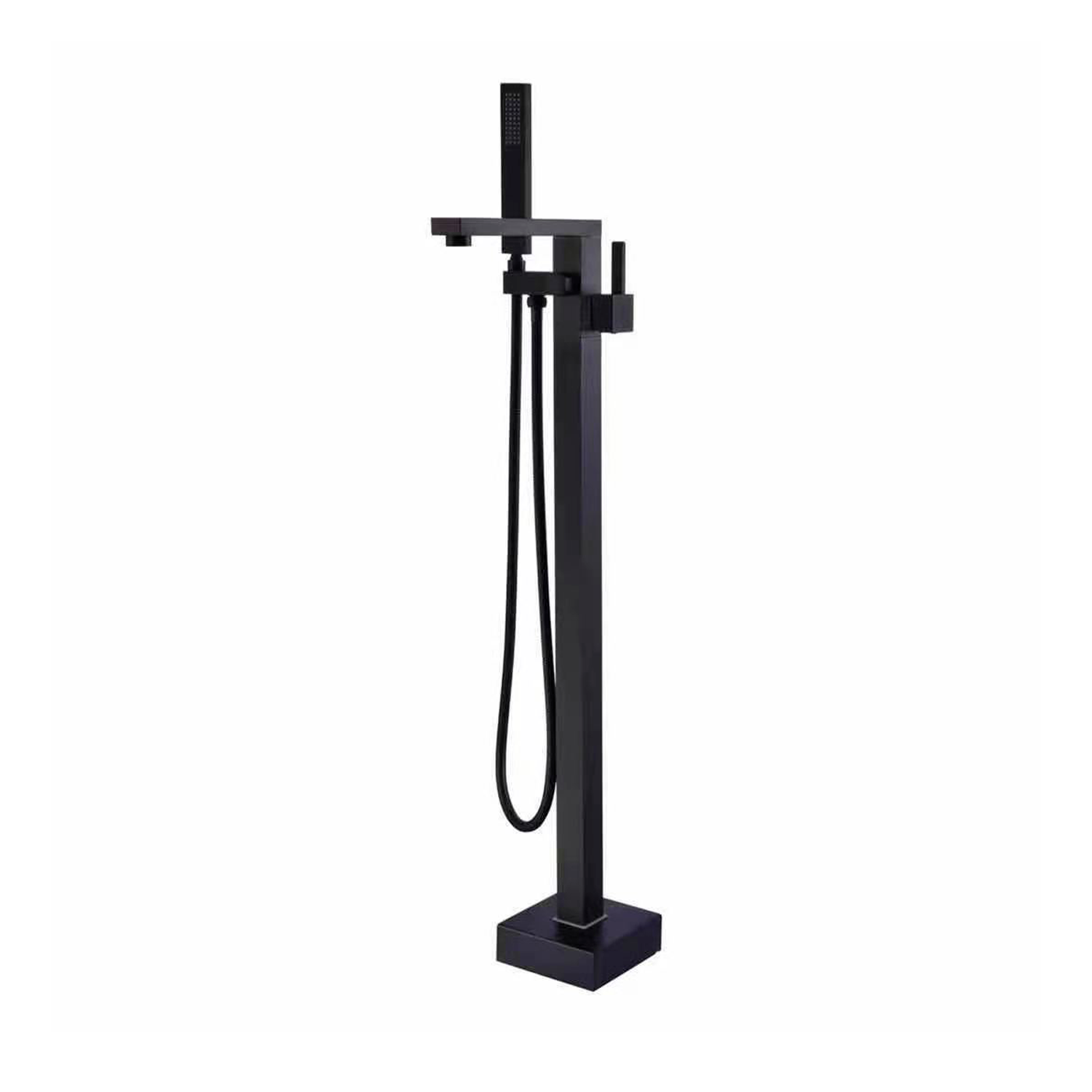 DAX 8833 BL Freestanding Bathtub Faucet with Hand Shower & Square Spout - Matte Black Finish for Modern Bathroom & Spa Relaxation