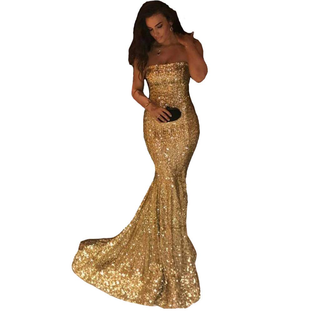 Lemai Women's Long Mermaid Sequins Strapless Corset Formal Evening Prom Dresses - Elegant Sparkly Gown for Homecoming, Wedding, Ballroom Dance & Special Occasions