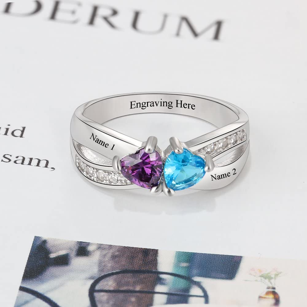 Personalized Simulated Birthstone Rings for Women - Custom Name Engraved Mothers Rings & Promise Rings - Perfect Gift for Mom, Anniversary, Wedding, or Valentine's Day