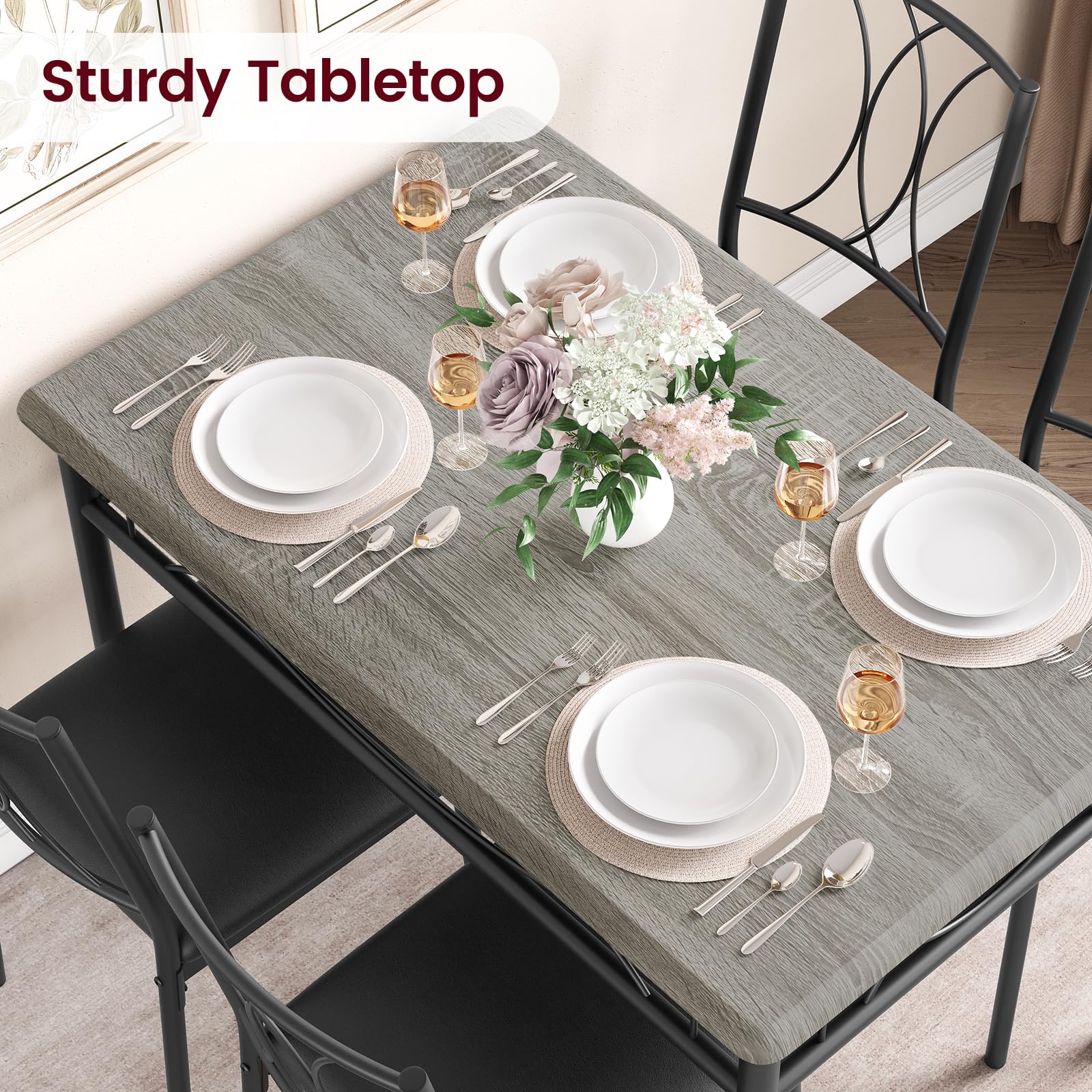 **4-Piece Rustic Grey Dining Table Set with Upholstered Chairs - Perfect for Small Spaces, Apartments & Breakfast Nooks | Kitchen & Dining Room Furniture**