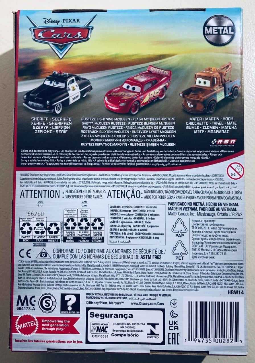 Disney Pixar Cars Die Cast Metal Vehicle 3-Pack - Exclusive Collectible Toy Set for Kids | Lightning McQueen, Mater & Friends | Perfect for Playtime, Birthday Gifts & Car Lovers Collection