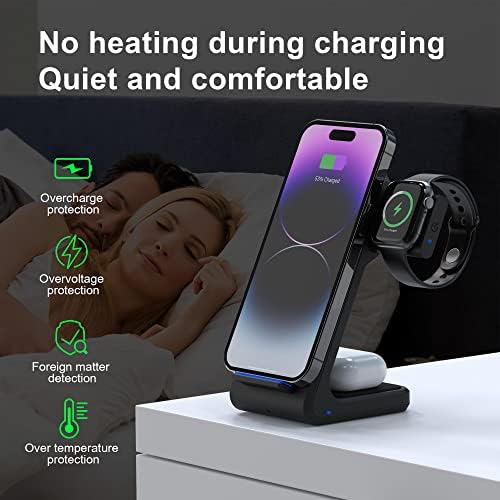 3-in-1 Fast Wireless Charging Station Stand for iPhone 15/14/13/12/Pro/Max, Samsung Galaxy S23/S22/S21/Note, AirPods - Qi Certified Charger Pad for Home, Office & Nightstand (Black)