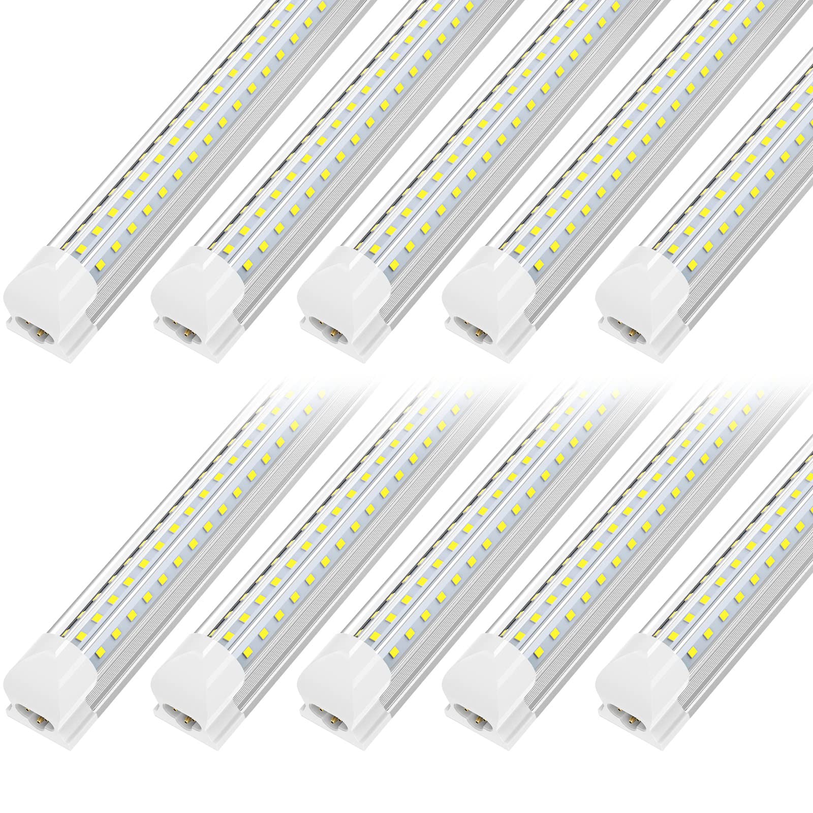 JESLED 4FT LED Shop Light - 45W 6000LM 6500K Super Bright White - High Output T8 Integrated Fixture - D Shape 3 Rows Linkable Tube Lights - for Garage, Workshop, Warehouse - Plug and Play (10-Pack) - Perfect for Industrial Lighting, Home Improvement & Commercial Spaces