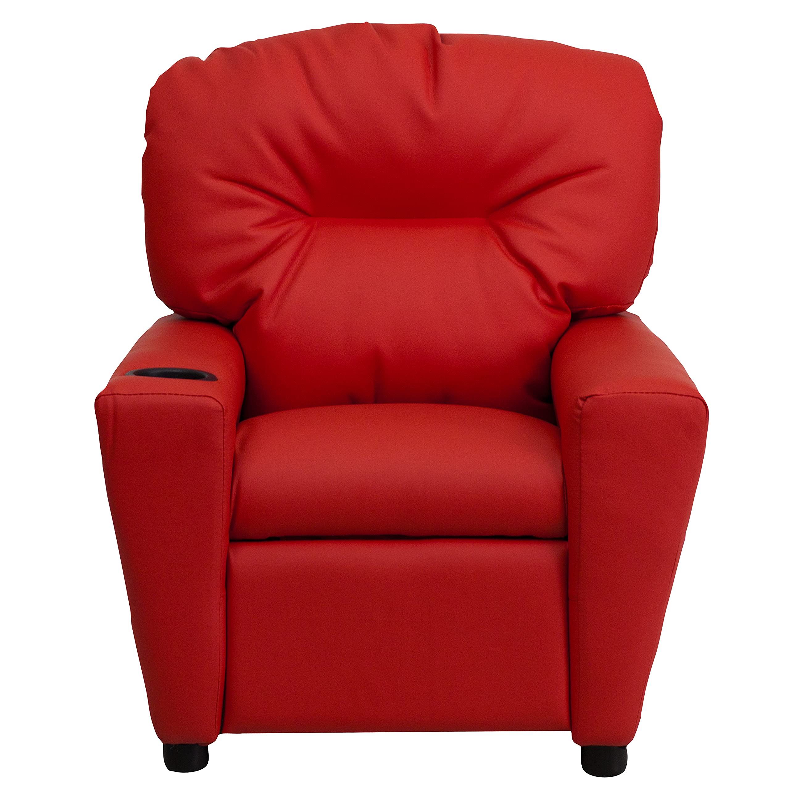 Flash Furniture Chandler Vinyl Kids Recliner with Cup Holder & Safety Recline - Contemporary Reclining Chair for Children (Supports up to 90 lbs, Red) - Perfect for Playrooms, Bedrooms & Movie Nights