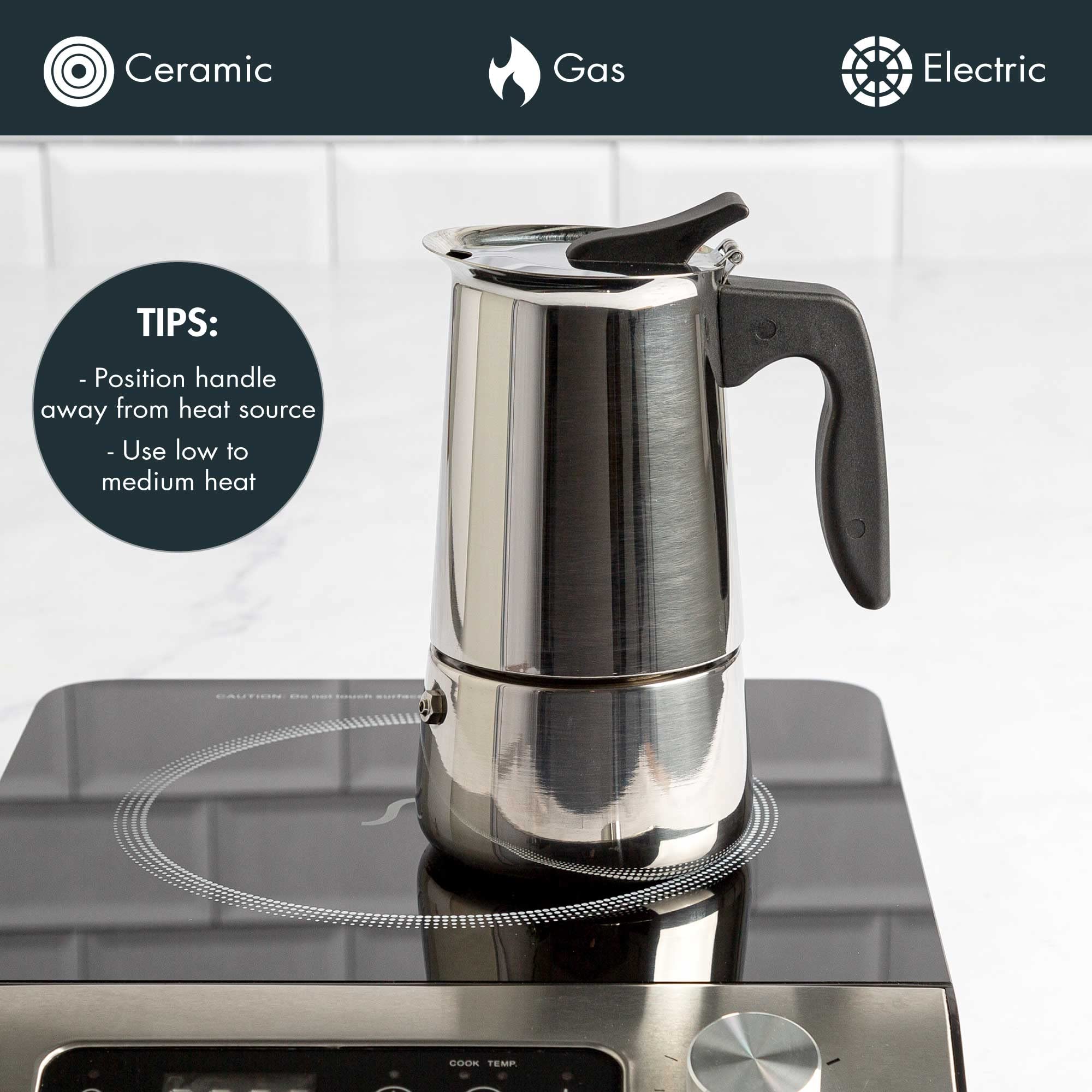 Primaria Stainless Steel Stovetop Espresso Maker - 4 Cup Moka Pot for Italian Coffee - 3.5