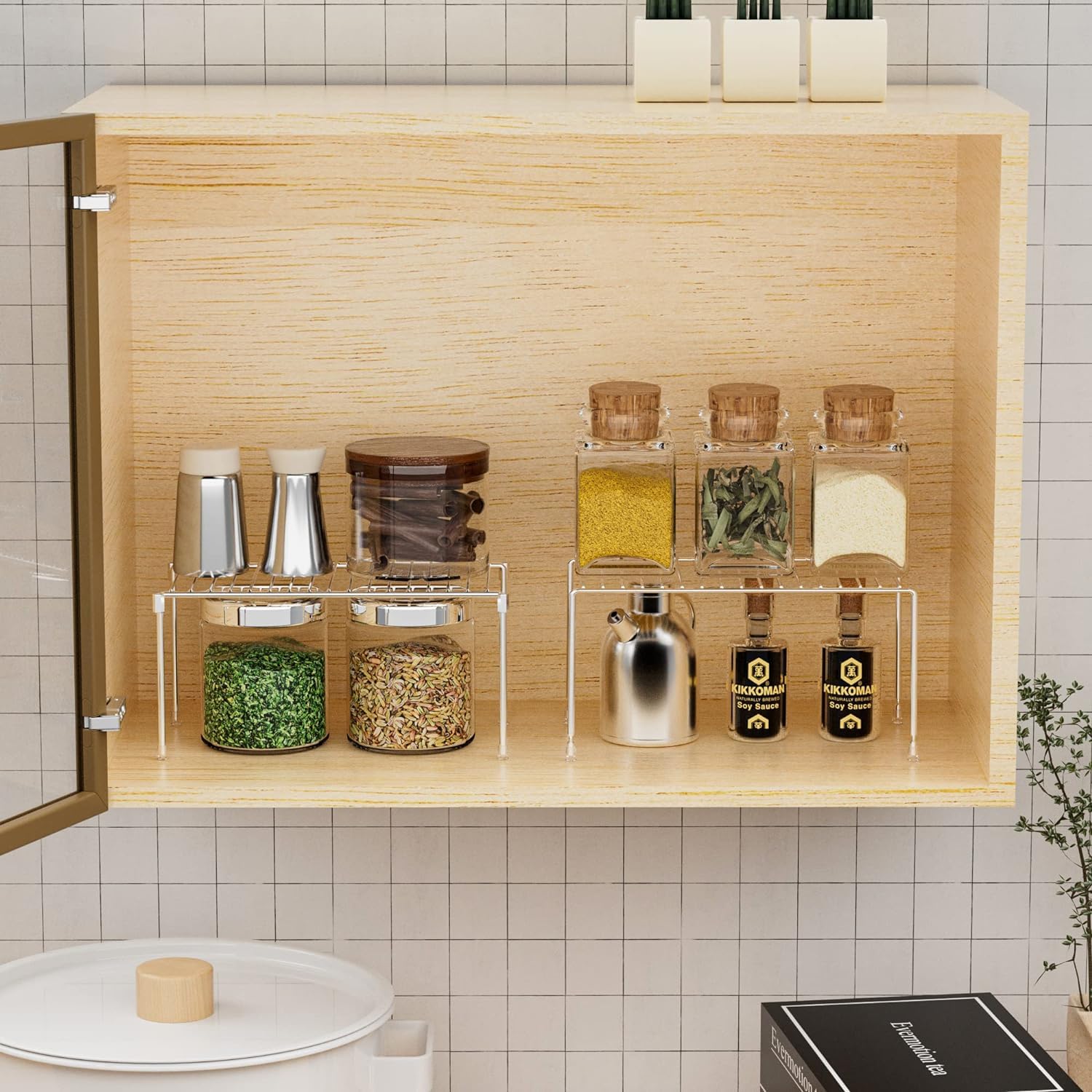 2 Pack Stackable Chrome Cabinet Storage Shelf Rack (10.6 x 5.5 Inch) - Rustproof Kitchen & Bathroom Organizer for Counter, Fridge, Cabinet - Space Saving Solution for Small Spaces