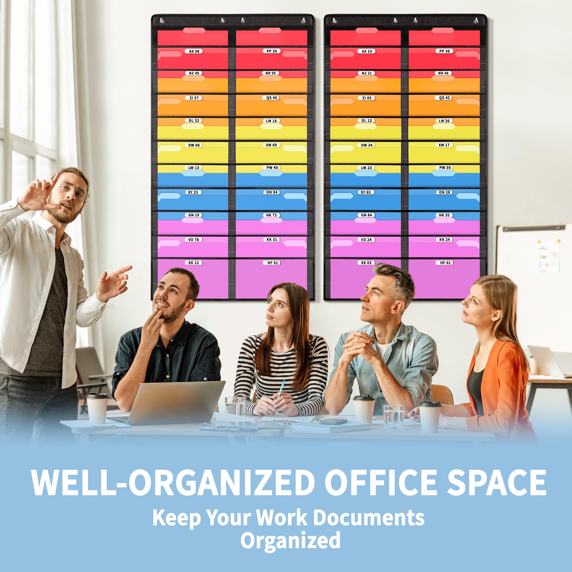 Annecy 20 Clear Pockets Hanging Wall File Organizer - Space Saving Storage Pocket Chart for Office & Classroom - Holds File Folders, Papers & Documents - Includes Wall Hangers & Over Door Hooks - Perfect for Teacher Organization & Home Office Storage