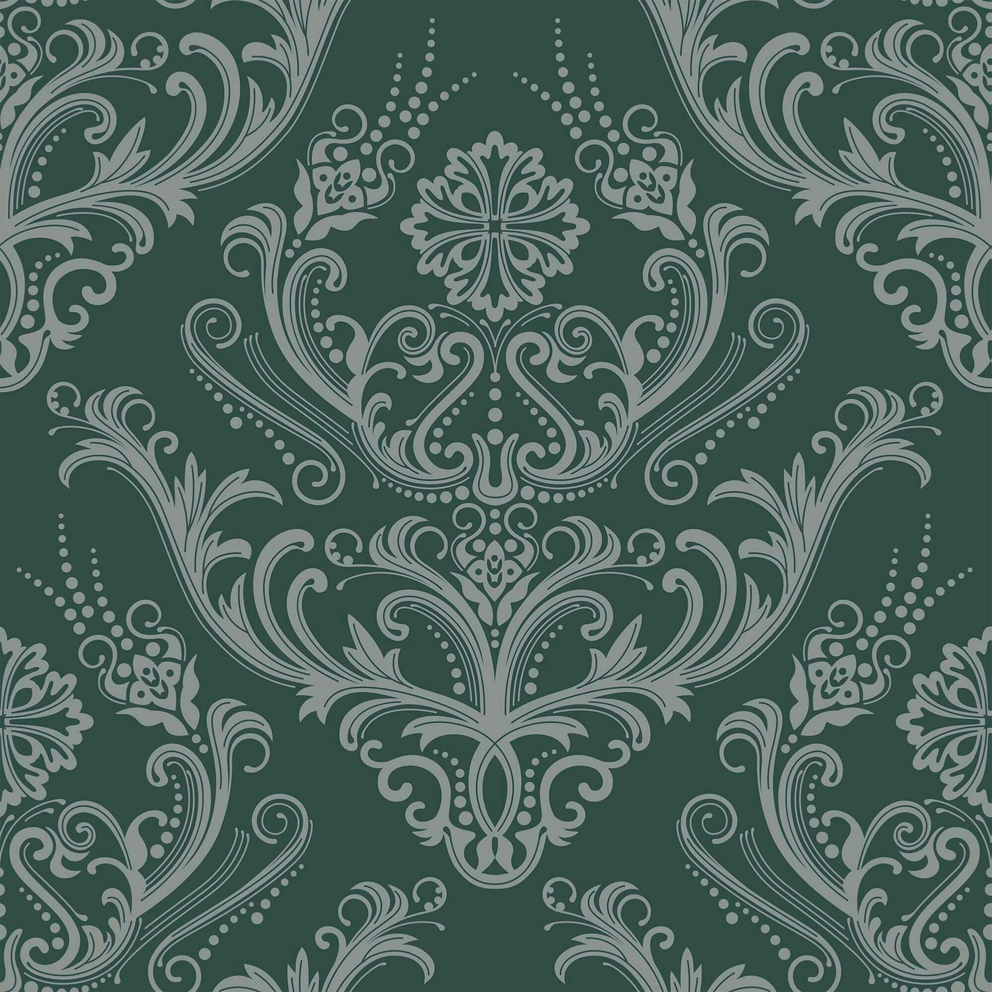 Green Damask Peel and Stick Removable Wallpaper - Self-Adhesive Decorative Wall Covering for Bedroom, Living Room & Home Office Decor