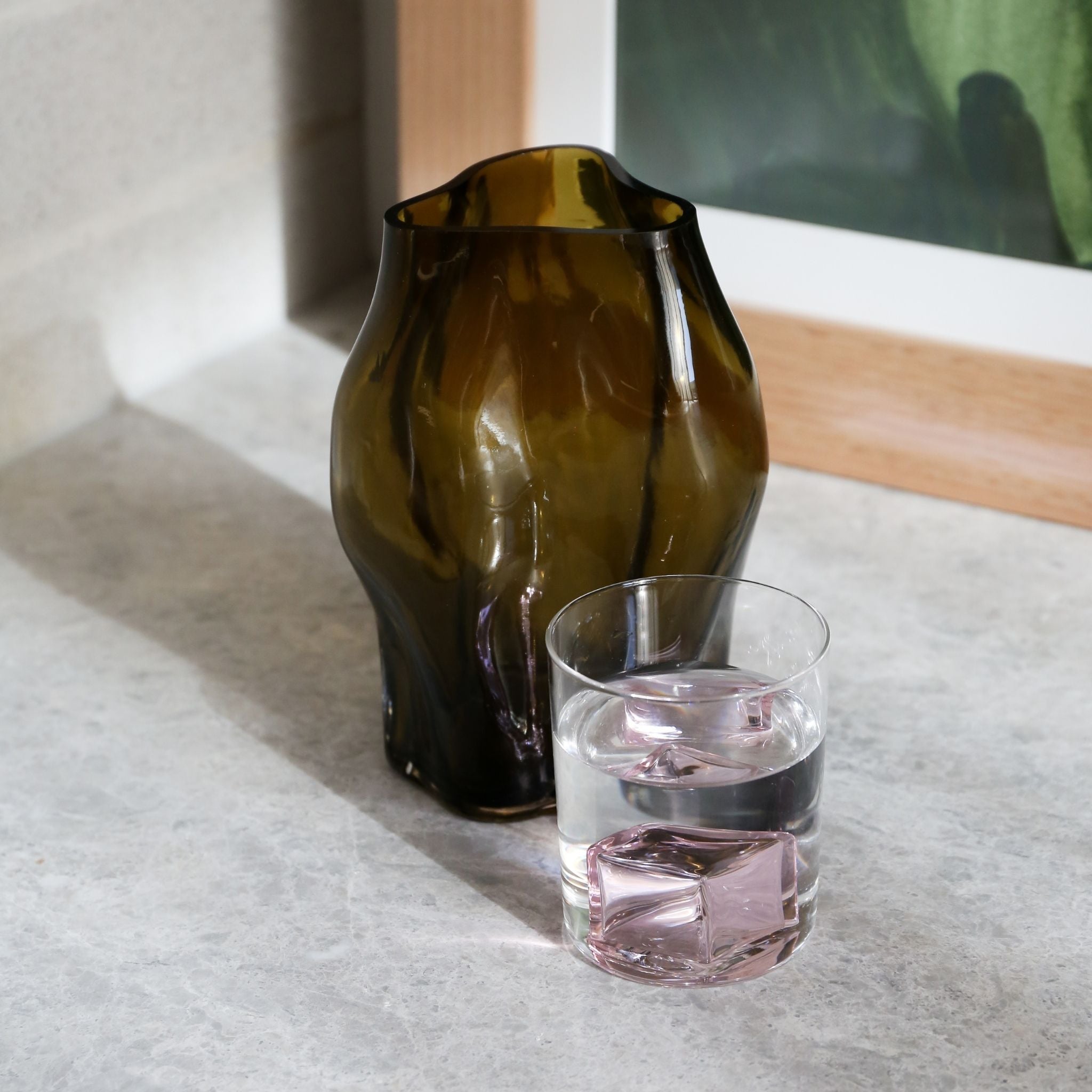 NEW WORKS Blaehr Small Vase - Smoked Green Glass Handmade Art Piece for Home Decor, Wedding Centerpiece, and Modern Interior Design