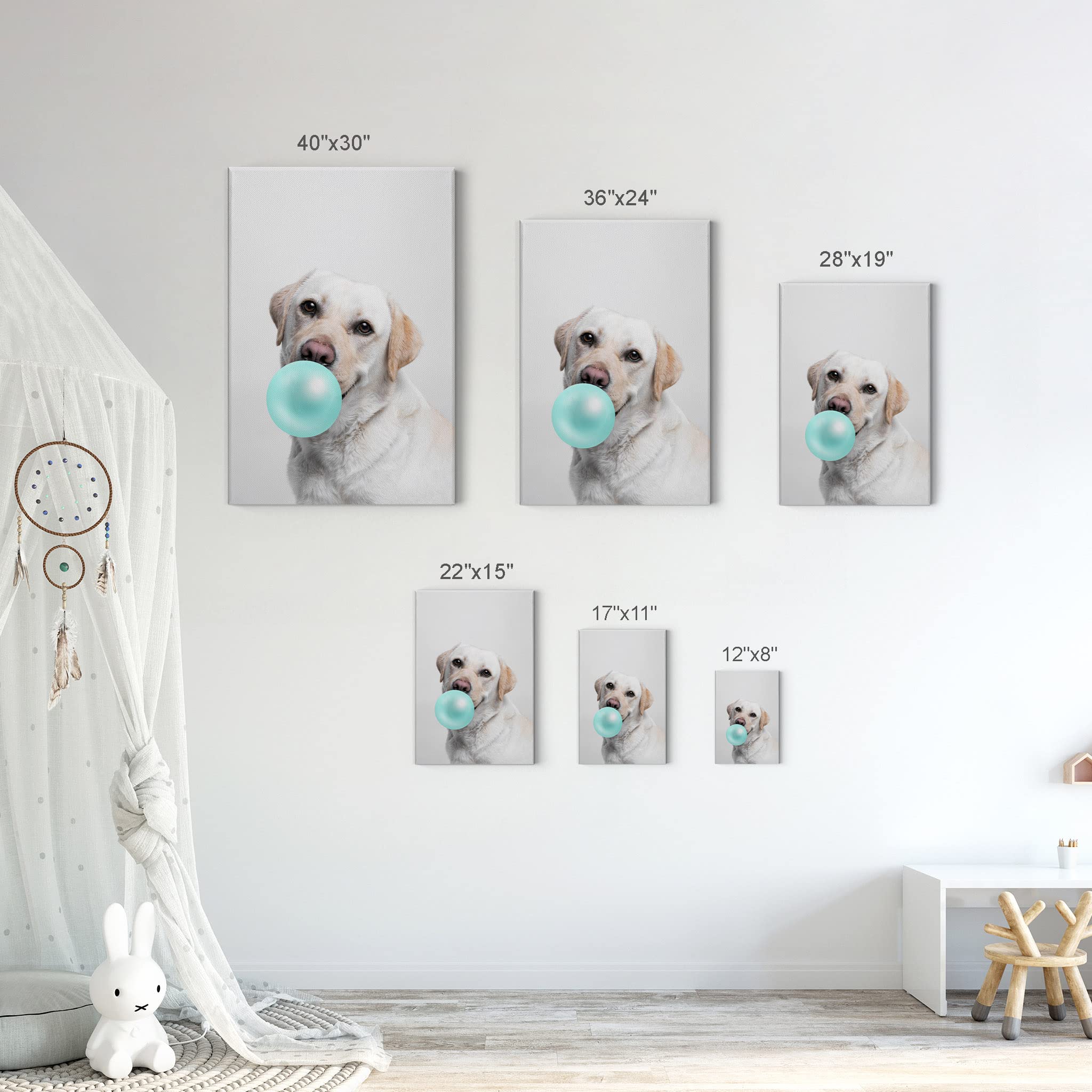 Cute Labrador Retriever Dog Bubble Gum Pop Art Canvas Print - Teal Blue Animal Wall Decor for Kids Room, Nursery & Home - 40x30 Inch Made in USA (Perfect for Pet Lovers & Modern Interior Design)