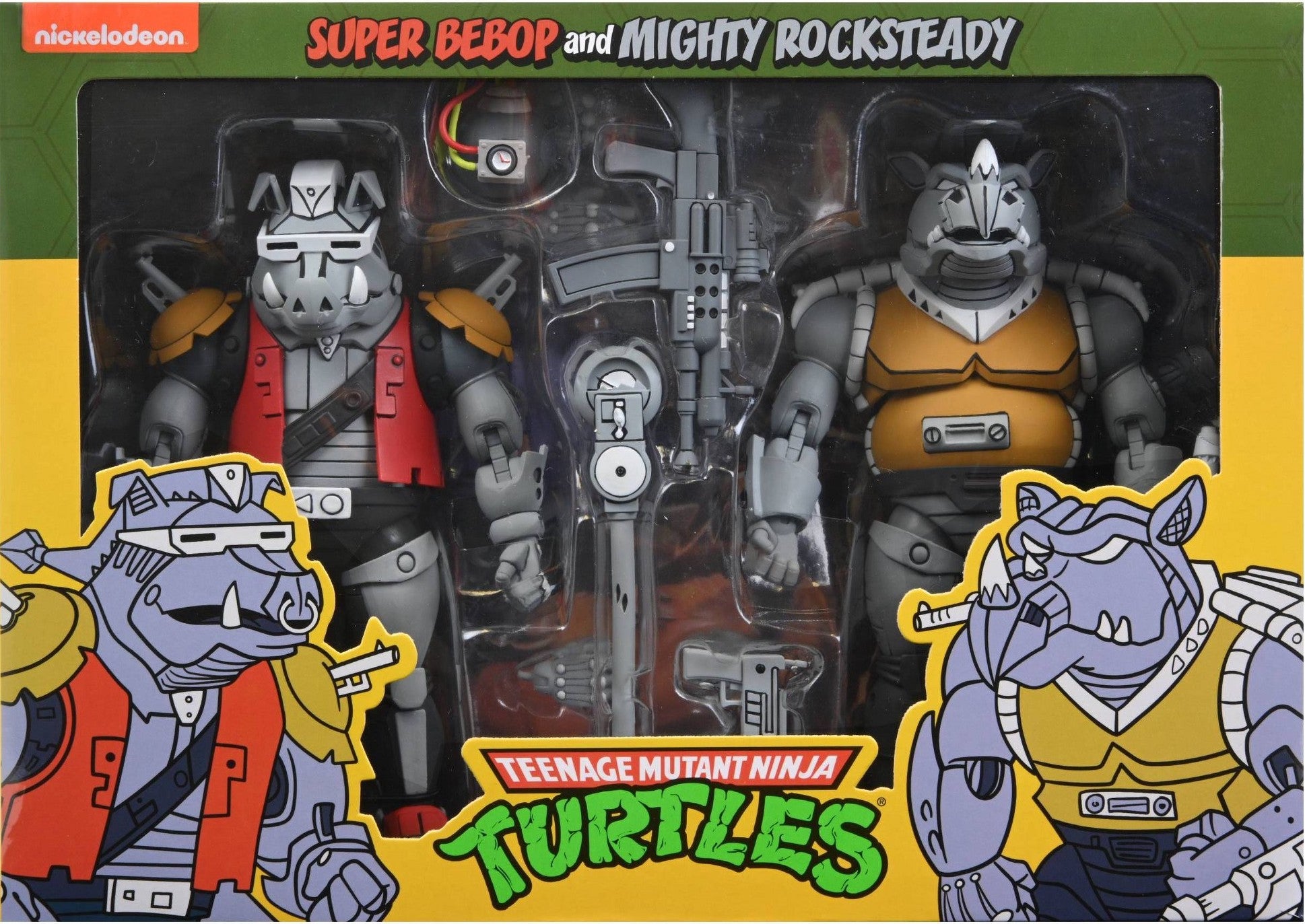 NECA Teenage Mutant Ninja Turtles Super Bebop & Mighty Rocksteady Action Figures - Collectible TMNT Toys for Fans & Display