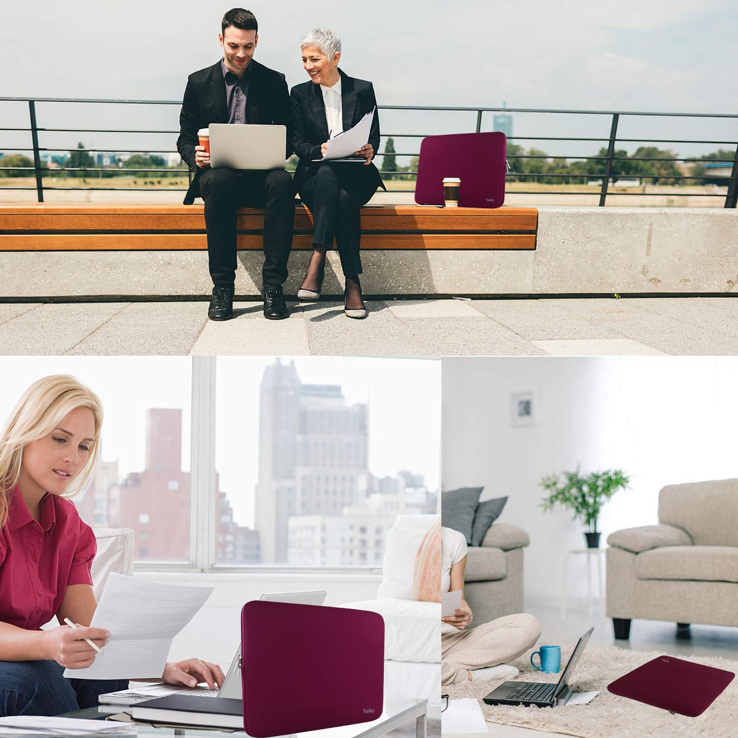 Premium 13-13.3 Inch Neoprene Laptop Sleeve - Shockproof & Water-Resistant Case for MacBook Pro/Air, Notebook & Tablet - Wine Red - Perfect for Travel, Office & School Use