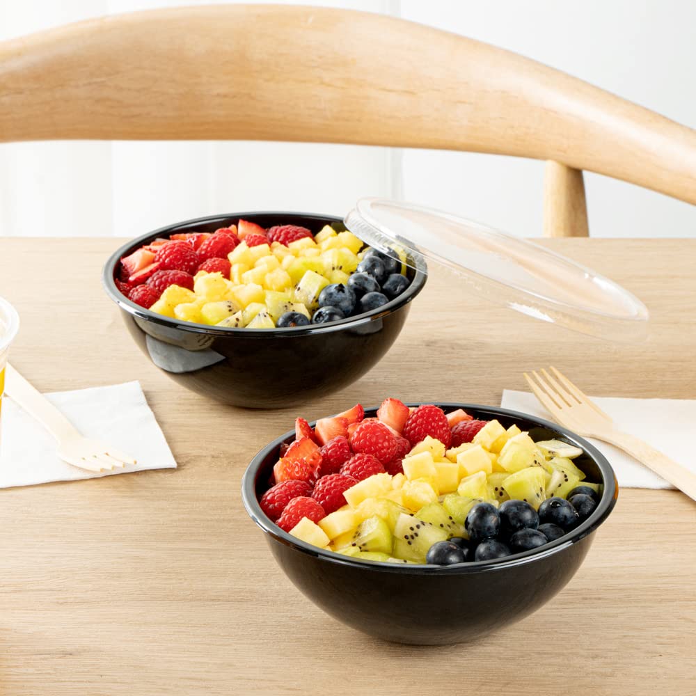 200-Pack 18oz Recyclable Plastic Salad Bowls - Disposable Black Restaurantware for Pasta, Salads, Takeout | BPA-Free, Eco-Friendly Food Containers for Catering, Parties & Meal Prep