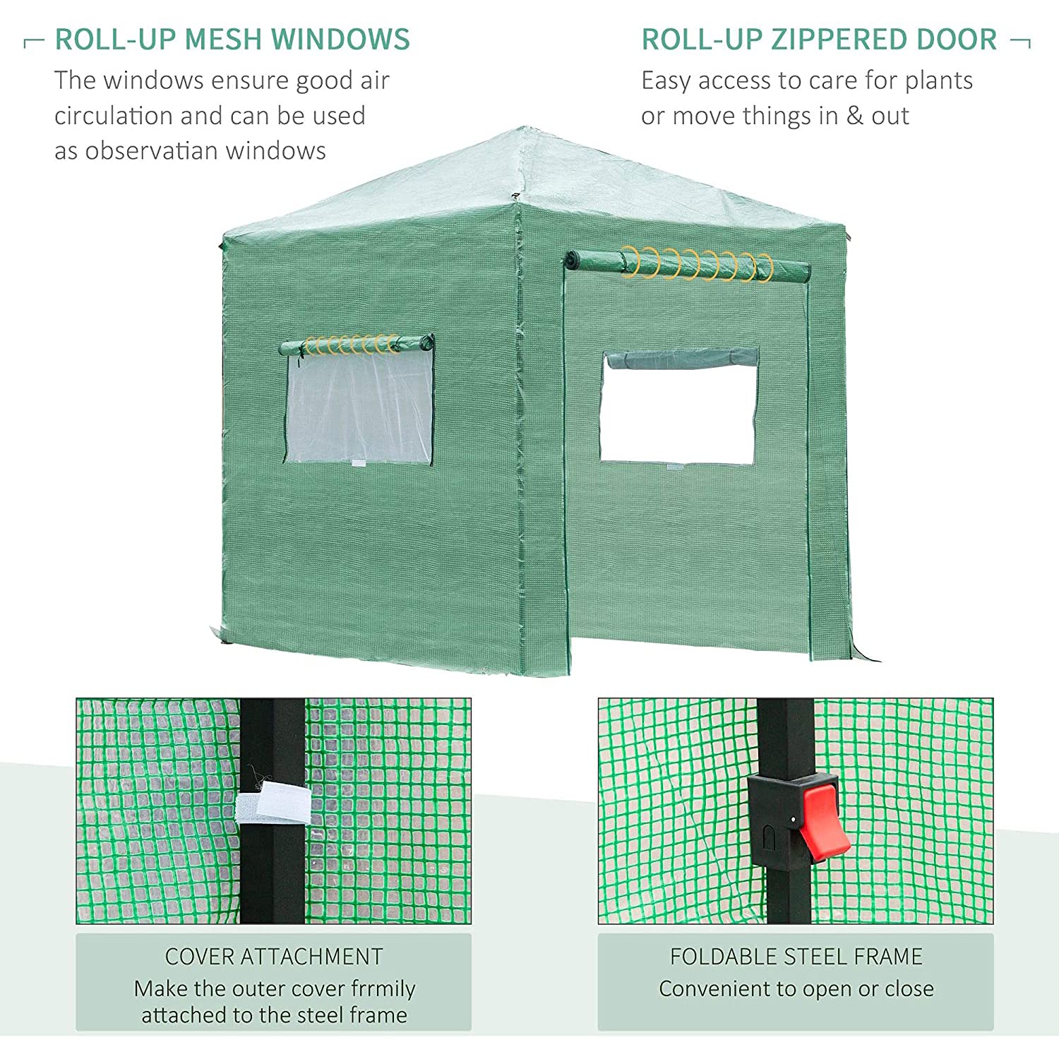 HOMVENT 8' x 6' Portable Walk-in Greenhouse Tent with Entry Doors & Roll-Up Windows - PE Cloth Outdoor Plant Shelter for Garden, Flowers, Vegetables | Perfect for Backyard Gardening, Plant Protection & Seasonal Growing