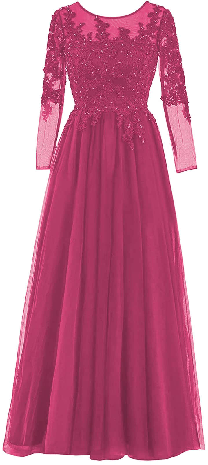 Elegant Mother of The Bride Dress with Long Sleeves - Lace Appliques Tulle Formal Evening Gown for Weddings, Prom & Special Occasions