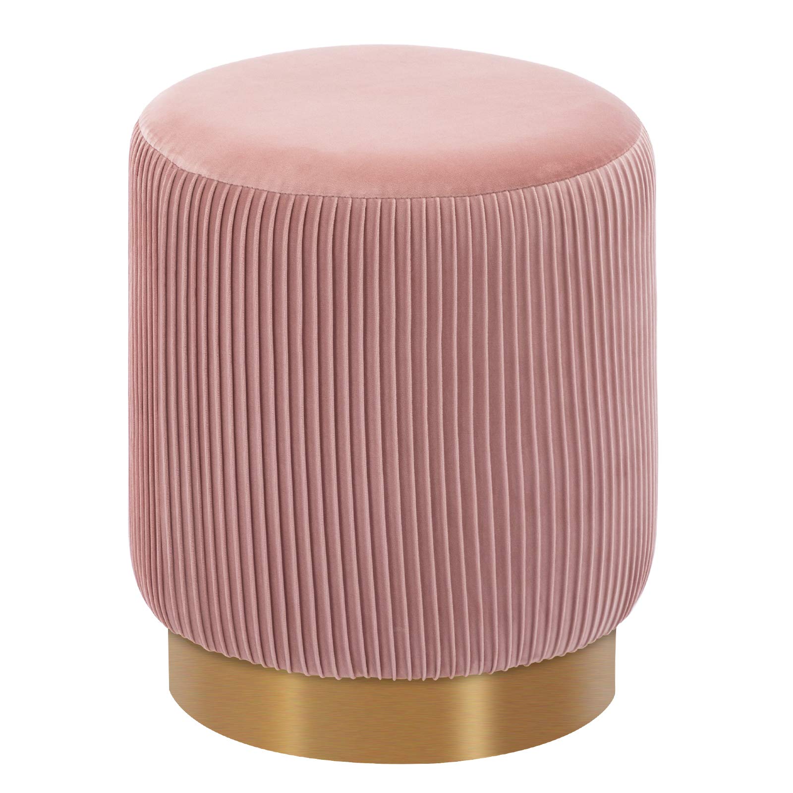 Modern Round Velvet Ottoman Footrest Stool - Salmon Pink Velvet Vanity Seat with Sturdy Metal Legs | Perfect for Living Room, Bedroom & Dressing Area | Comfortable Foot Rest & Extra Seating