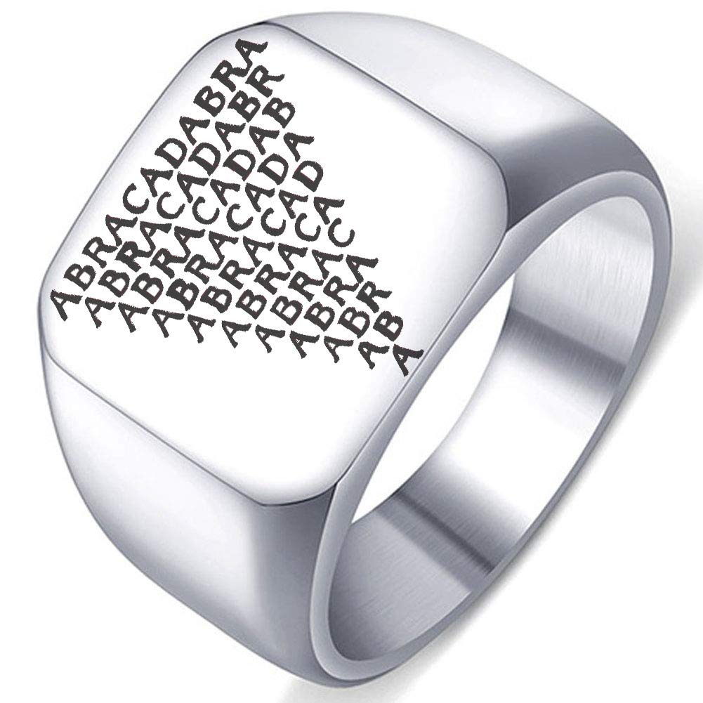 Magic Word Abracadabra Stainless Steel Ring - Laser Engraved Talisman for Healing & Protection, Well Polished Jewelry for Wicca, Meditation & Spiritual Gifts