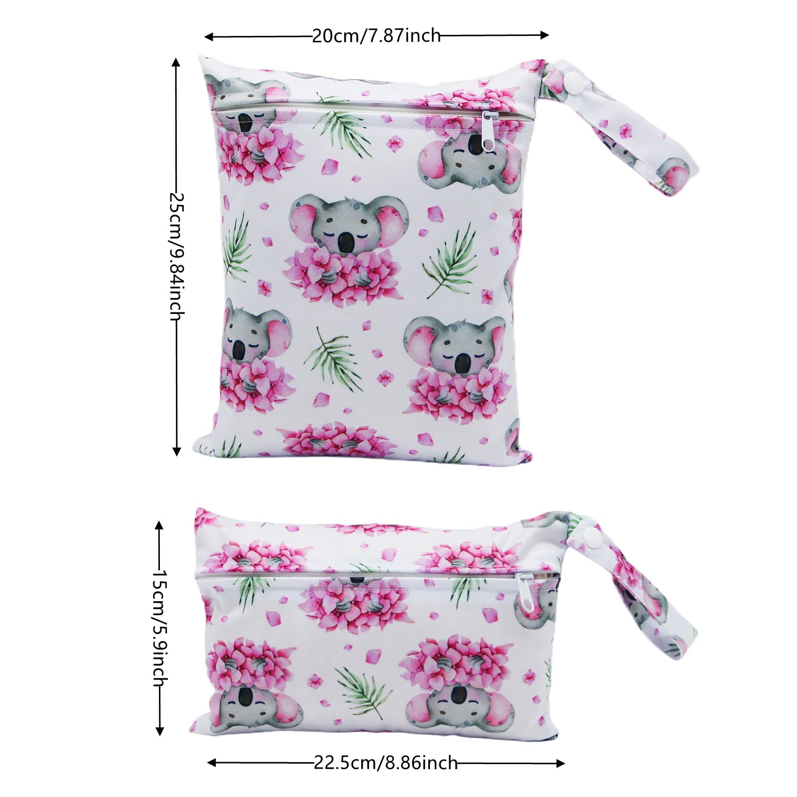 2 Pack Waterproof Wet Dry Bags for Baby Diapers & Breast Pump Parts - Reusable Travel Organizer with Handle for Beach, Pool, Gym, Stroller, Yoga & Daycare (7.9