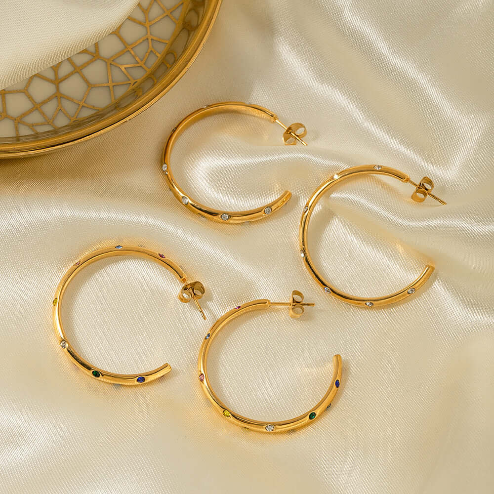 18K Gold Plated Minimalist Diamond C Hoop Earrings for Women - Elegant Dainty Jewelry Gift for Her | Perfect for Everyday Wear, Date Night & Special Occasions | JDE904