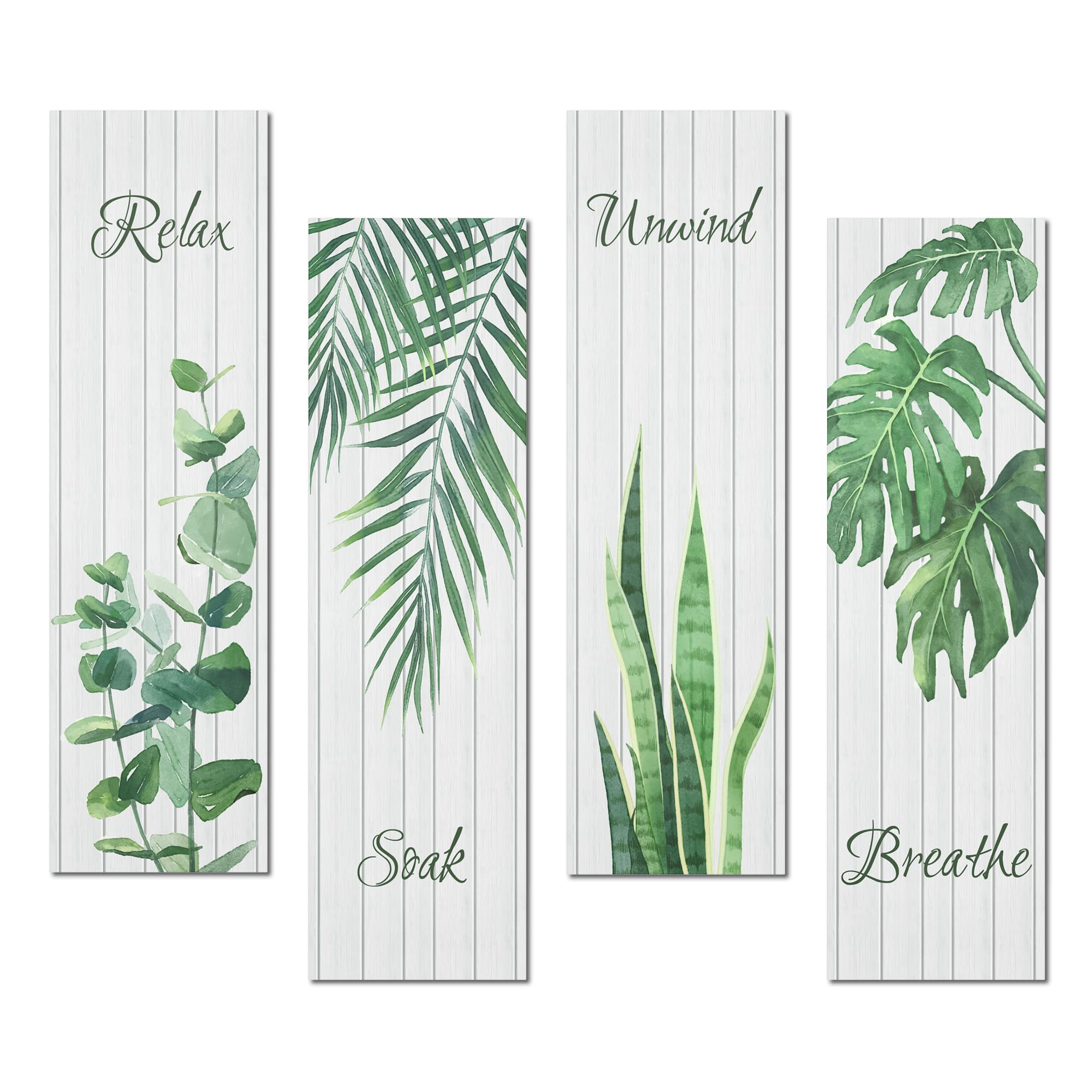 Rustic Farmhouse Bathroom Wall Art - 4 Pack Wooden Signs for Relaxing Soak & Decor