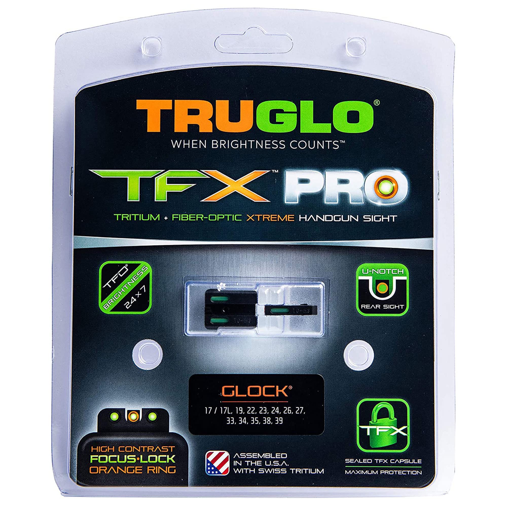 Truglo TFX PRO Handgun Sight - Glow in Dark Tritium & Fiber Optic Night Sights for Pistols | Compact, Durable, Snag-Free Design | Perfect for Home Defense, Tactical Training & Low Light Shooting