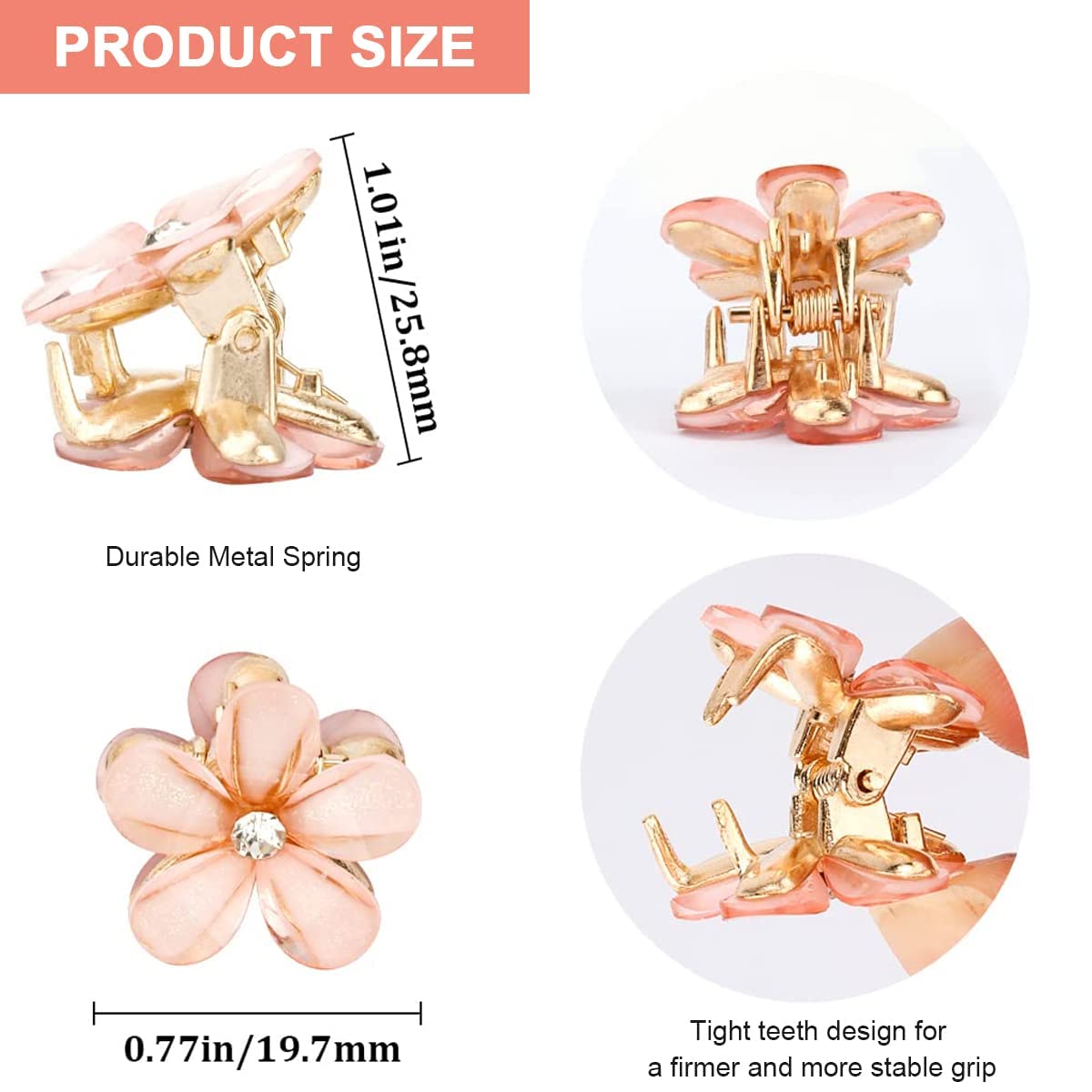 10pcs Mini Pearl Rhinestone Flower Hair Claw Clips - Gold Resin Hair Barrettes for Women & Girls | Small Hair Accessories for Parties, Weddings & Everyday Use
