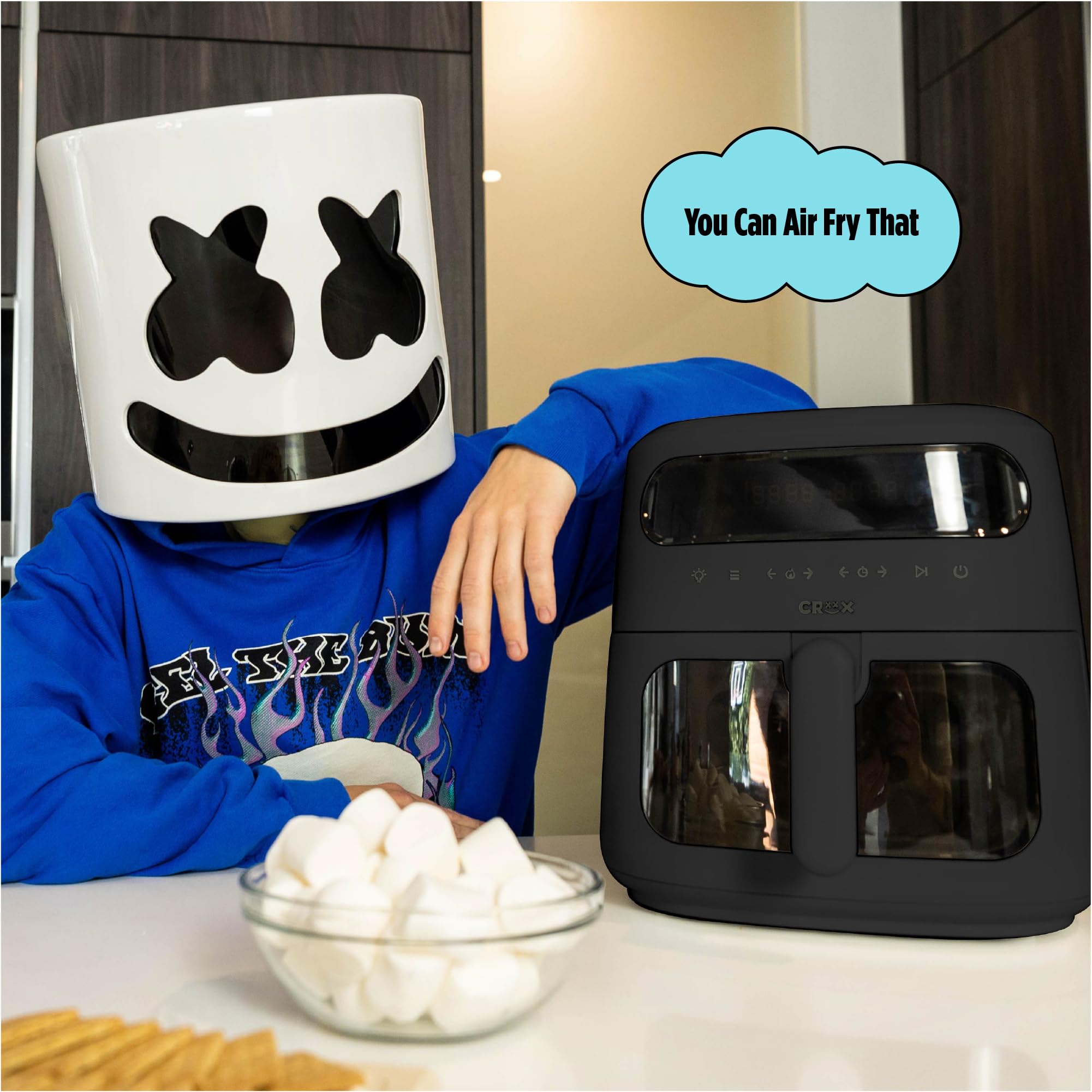 CRUX x Marshmello 8.0 QT Digital Air Fryer with TurboCrisp Technology - Touch Screen Controls, Timer, Auto Shut-off - Fully Programmable Air Fryer with Silicone Liner (Black) - Perfect for Family Cooking, Healthy Meals & Quick Snacks
