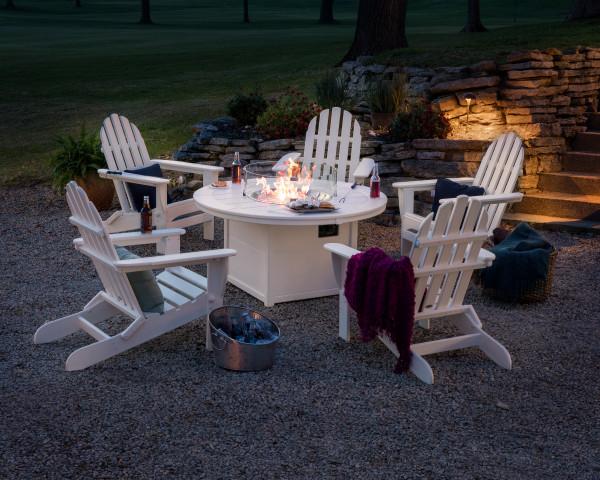 Polywood Classic Folding Adirondack 6-Piece Outdoor Patio Conversation Set with Fire Pit Table - Perfect for Backyard, Garden, and Poolside Relaxation
