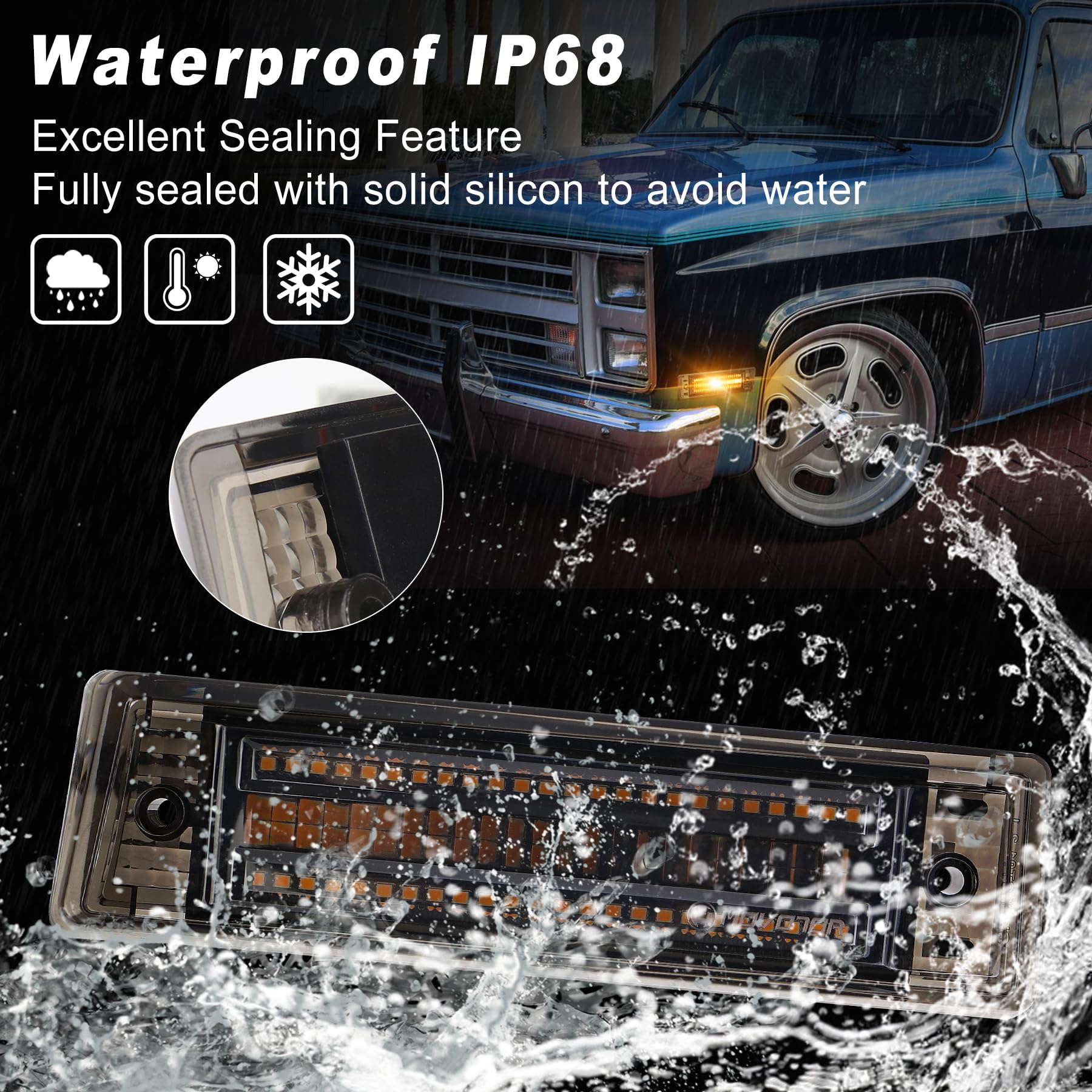 LED Side Marker Lights Turn Signal Parking Lights Compatible with Chevy Silverado GMC Sierra - Durable Bright Amber Lights for Enhanced Night Visibility & Safety