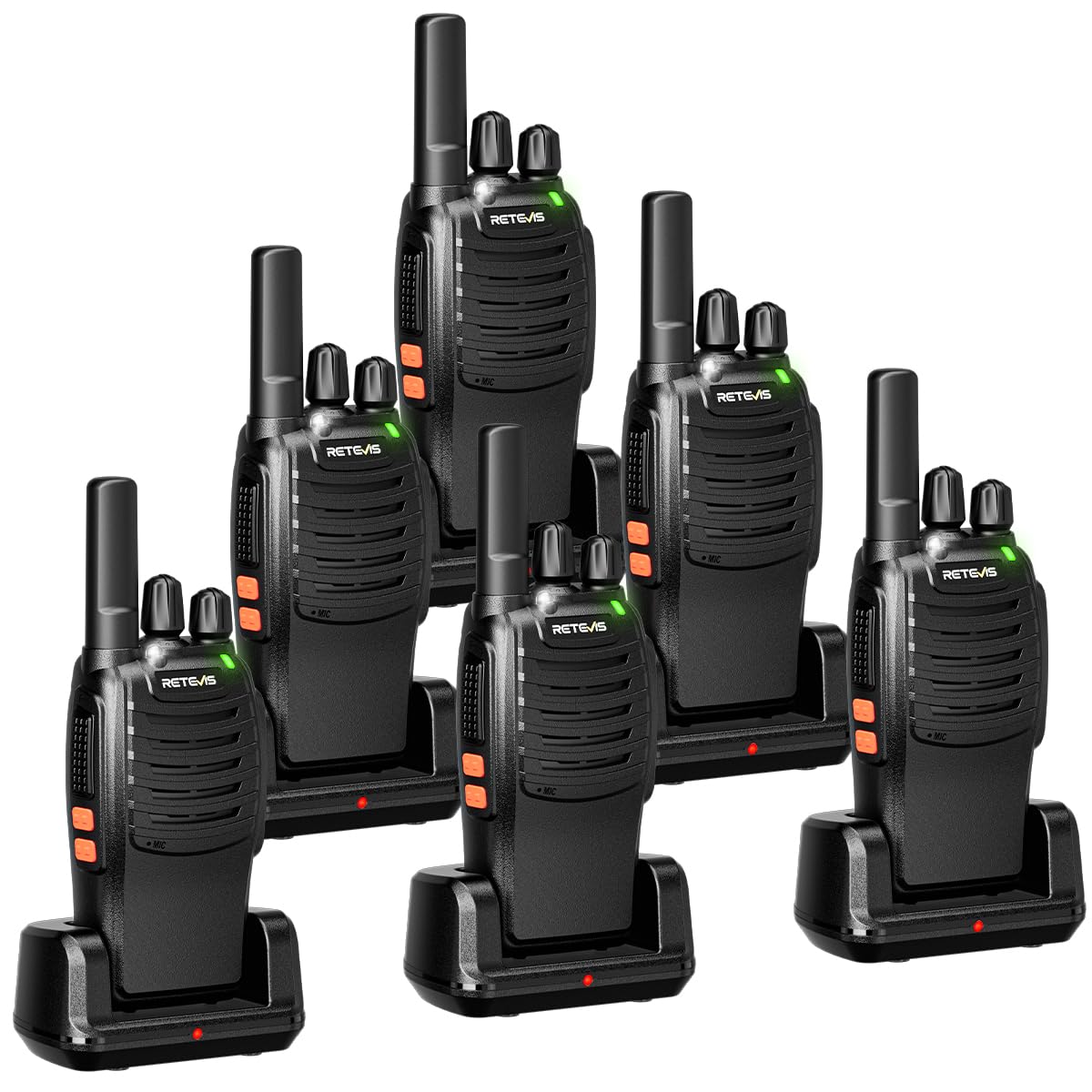 Retevis H777 Long Range Walkie Talkies - 16 Channel FRS Two Way Radios with Rechargeable Battery, Integrated Charging Base & Flashlight (6 Pack) - Ideal for Outdoor Adventures, Construction Sites, and Emergency Communication