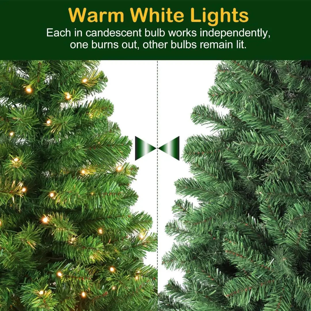 4.5'/6' Pre-Lit Artificial Christmas Tree with Warm White LED Lights | PVC Branch Tips | Easy Assembly Hinged Branches & Metal Stand | Perfect for Living Room, Office, or Holiday Decorations