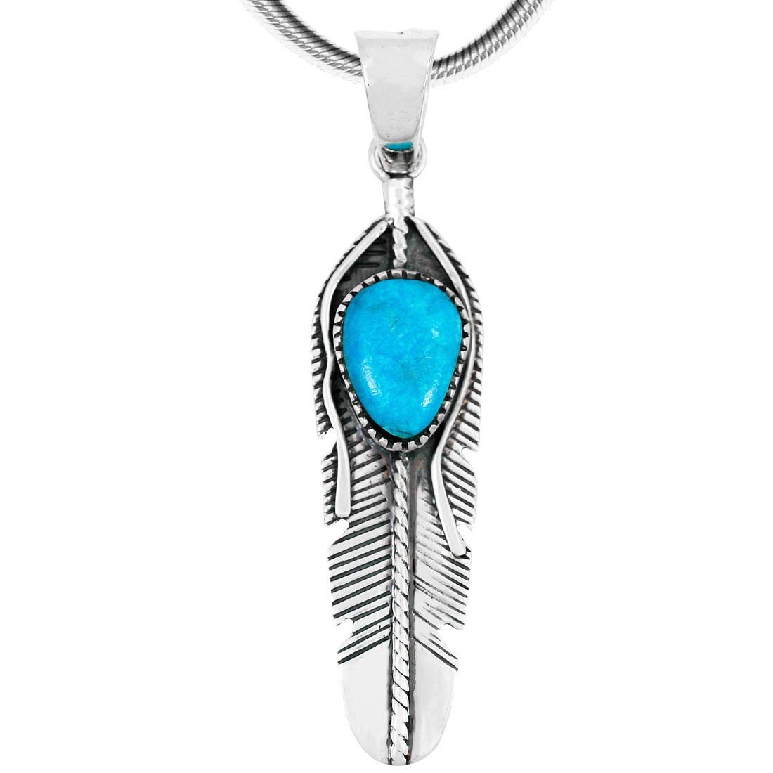 Feather Turquoise Pendant Necklace - 20