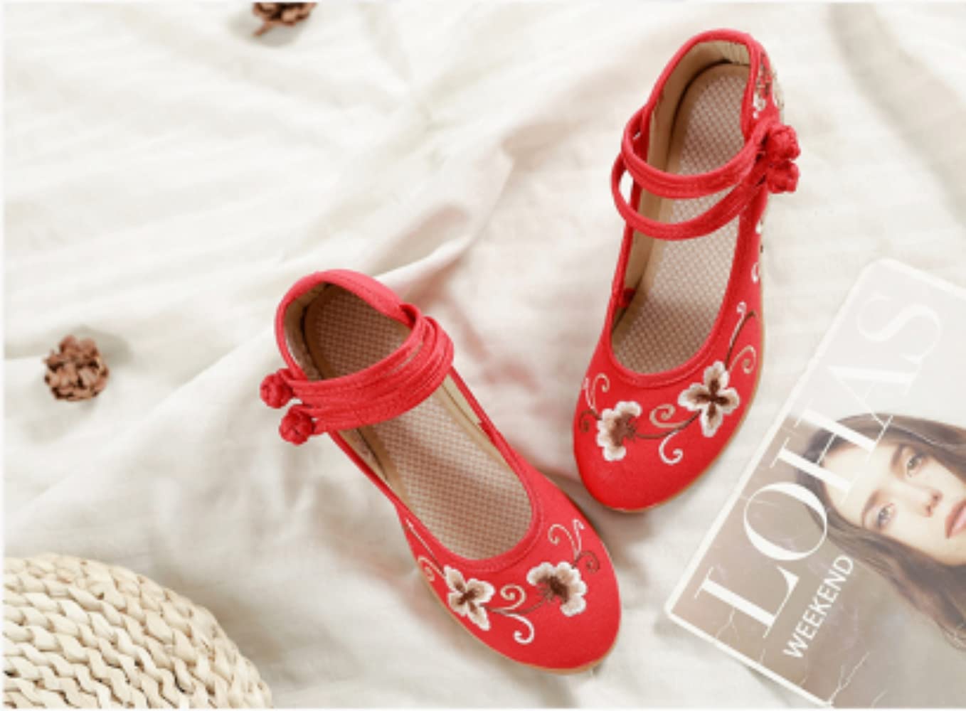 Handmade Embroidered Cloth Loafers - Comfortable Round Toe Chinese Canvas Shoes for Women | Mary Jane Style Slip-Ons | Perfect for Casual Wear, Home Comfort & Cultural Events