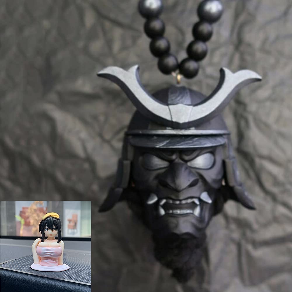 Samurai Kabuto Helmet Car Charm - Japanese Oni Mask Rearview Mirror Pendant with Authentic Samurai Design for Auto Decoration | Perfect for Car Accessories, Anime Fans & Japanese Culture Enthusiasts