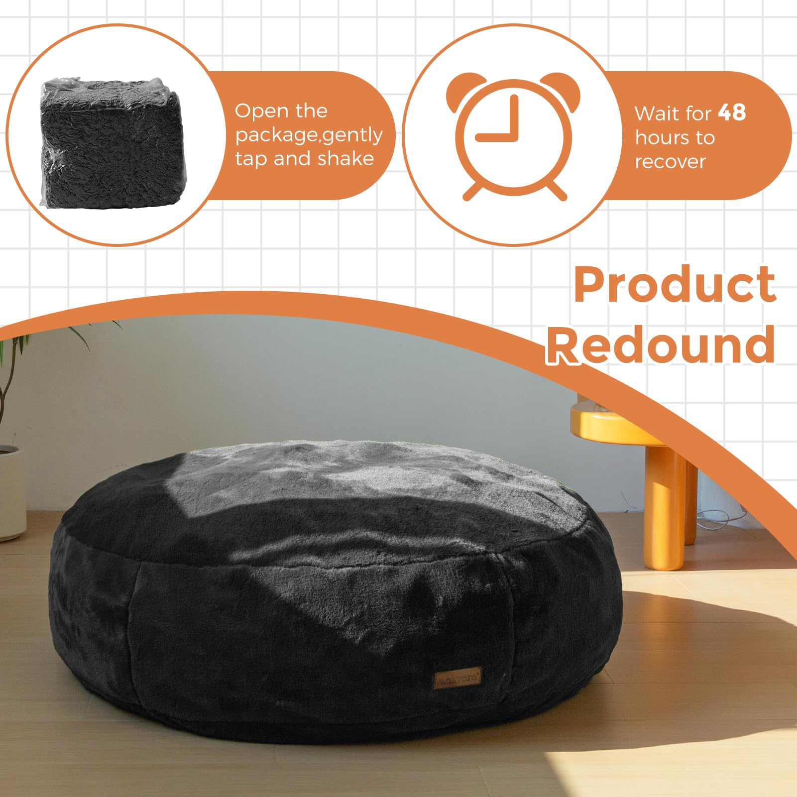 MAXYOYO 3-in-1 Kids Bean Bag Chair Bed - Convertible Faux Fur Floor Sofa for Children's Room, Gaming & Reading Nook - Soft Round Lounge Chair (Black) | Perfect for Playrooms, Bedrooms & Dorm Relaxation