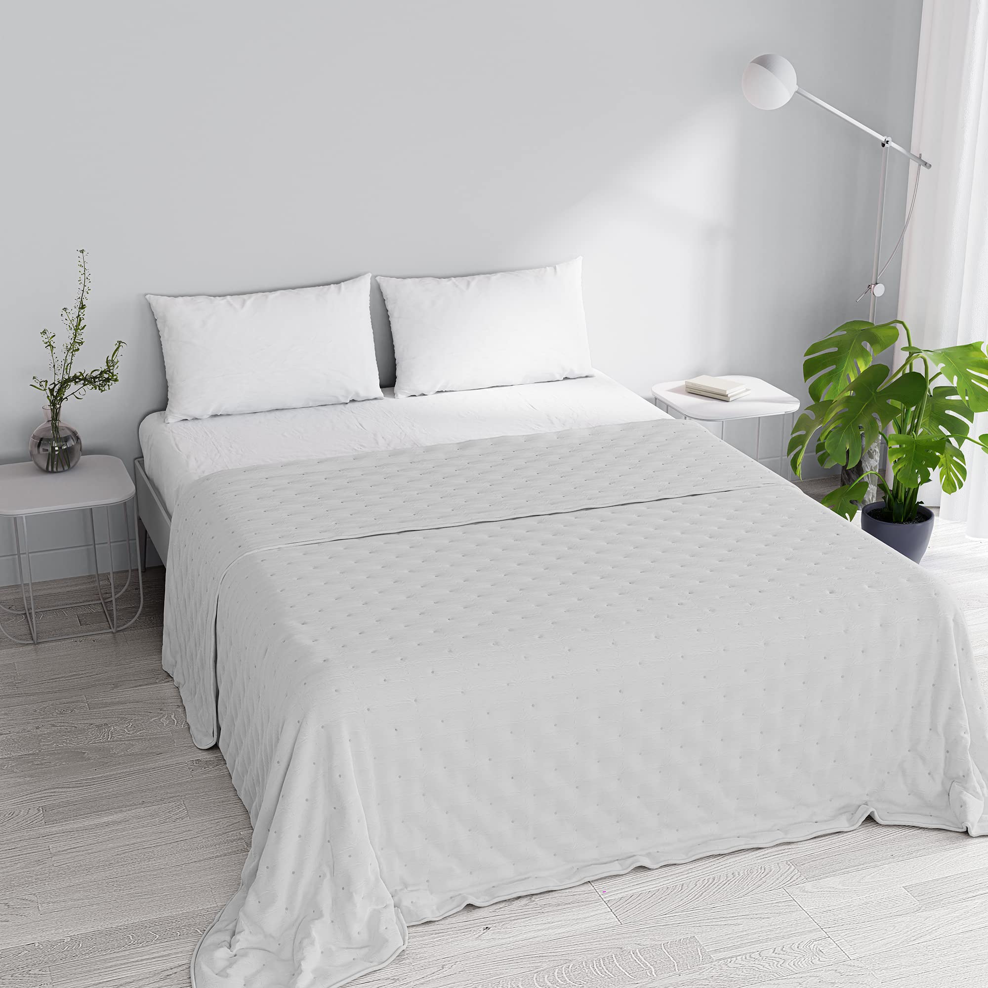 Light Grey Microfiber Double Summer Quilt 98x98 Inches - Soft & Breathable Bedding for Hot Weather, Perfect for Bedroom, Guest Room or Vacation Home