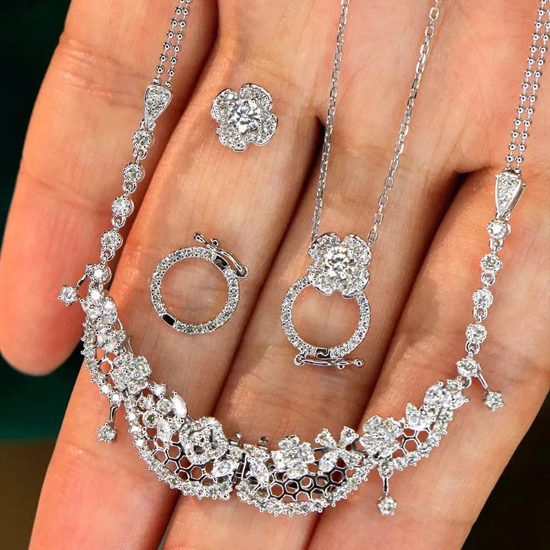 18K White Gold Diamond Flower Necklace for Women - 1.7ct Genuine Diamonds Luxury Pendant Gift for Anniversary, Birthday & Special Occasions | Elegant Party Jewelry & Senior Gift Idea