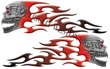 Custom Red Motorcycle Gas Tank with Tribal Skull and Flames Design - Premium Replacement Fuel Tank for Harley, Honda, Yamaha - Ideal for Cruiser, Chopper, and Custom Bike Builds