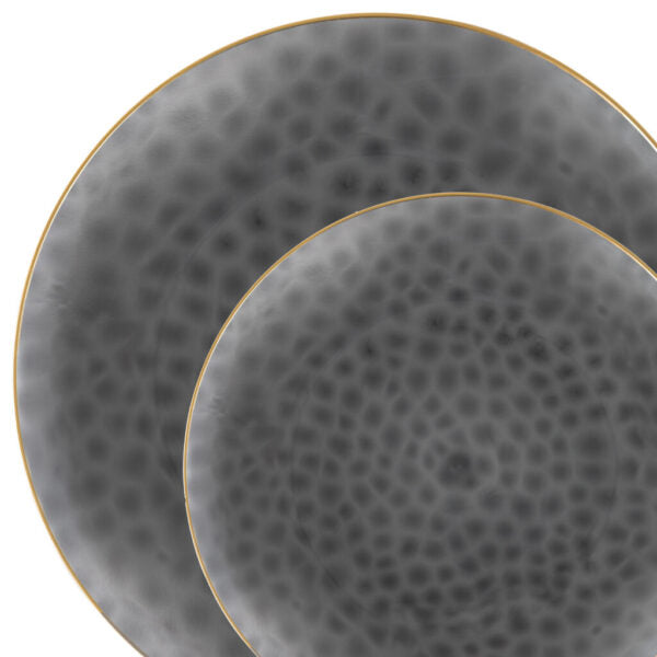 32-Piece Transparent Black & Gold Hammered Plastic Dinnerware Set - 16 Servings, Durable & Stylish for Parties, Weddings, and Outdoor Dining - BPA-Free & Dishwasher Safe
