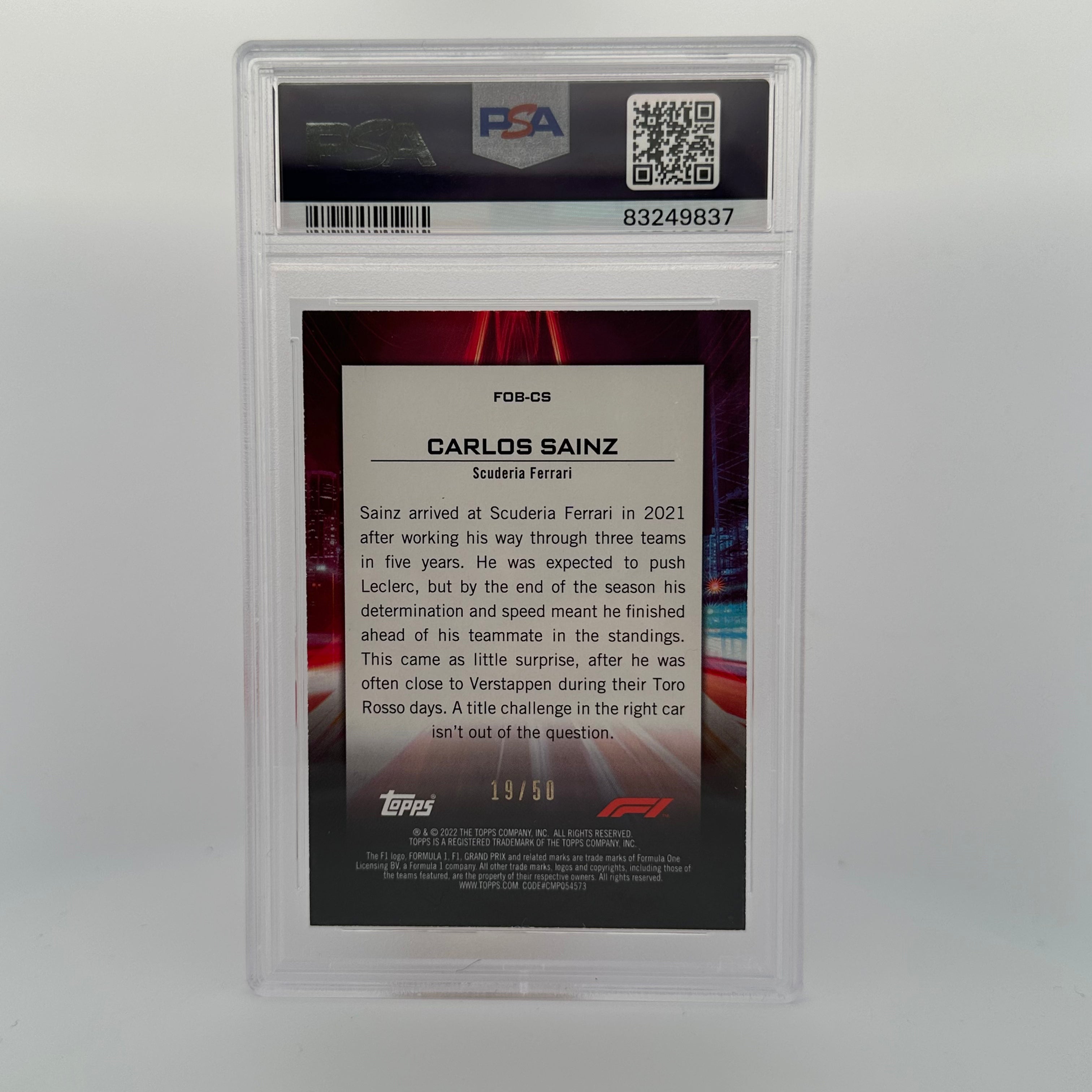 PSA 7 Carlos Sainz #FOBCS Flash Of Brilliance Gold Trading Card - 19/50 Limited Edition - Perfect for F1 Collectors and Racing Memorabilia Displays