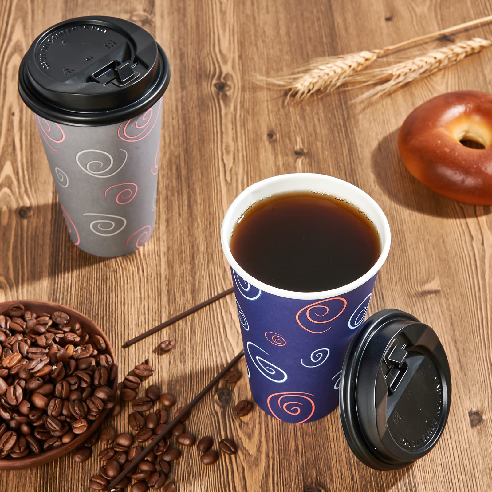 100 Pack 16 oz Disposable Paper Coffee Cups with Lids & Straws - Bulk Hot/Cold Drink Cups for Water, Tea, Coffee - Perfect for Home, Office, Cafes, Restaurants & Parties