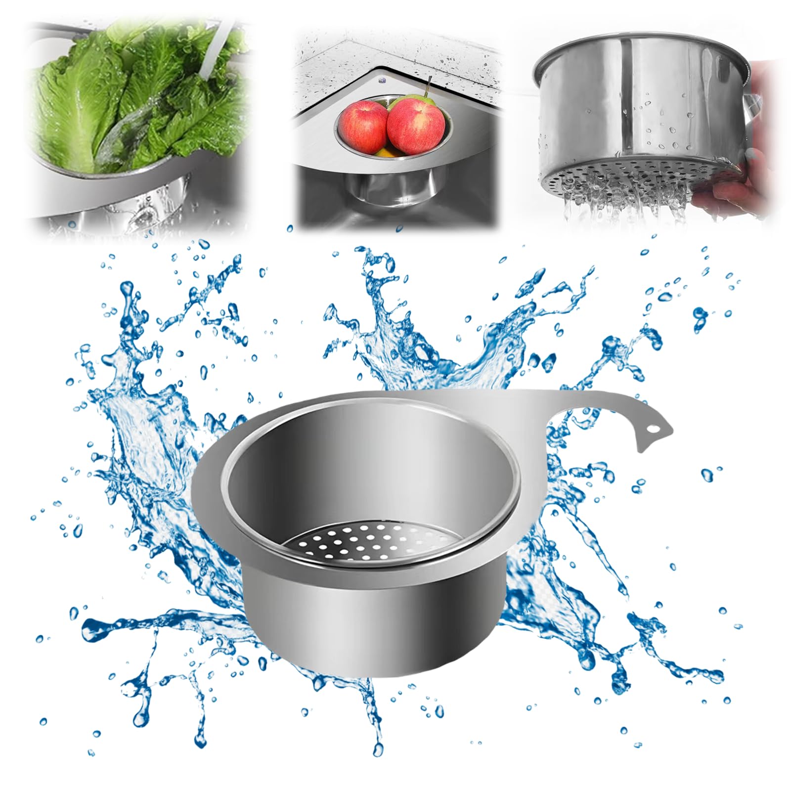 Stainless Steel Kitchen Sink Filter Basket - Hanging & Vertical Design for Food Waste, Vegetable & Fruit Cleaning | Durable Sink Strainer for Easy Kitchen Cleanup (1-Pack)