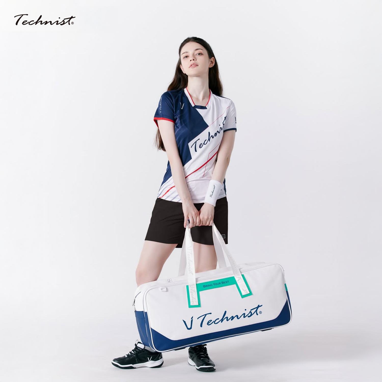 Technist TNB54119 Tennis Racket Bag - Durable Sports Racquet Holder for Tennis, Badminton, Squash - Lightweight & Water-Resistant (White/Navy/Green) - Perfect for Court, Gym & Travel