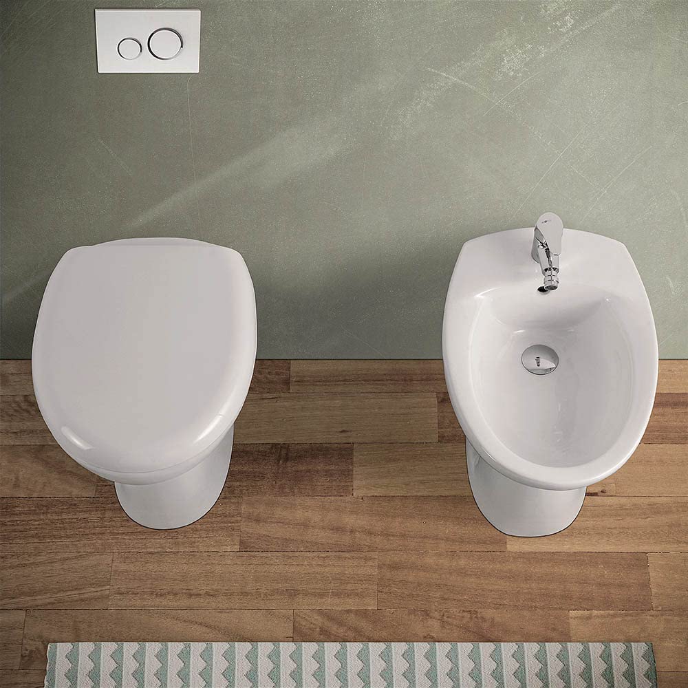 Clara Series Complete Bathroom Set - Toilet, Bidet, Sink with Column & Toilet Cover | Modern Bathroom Fixtures for Home Renovation | Perfect for Small Bathrooms & Apartments