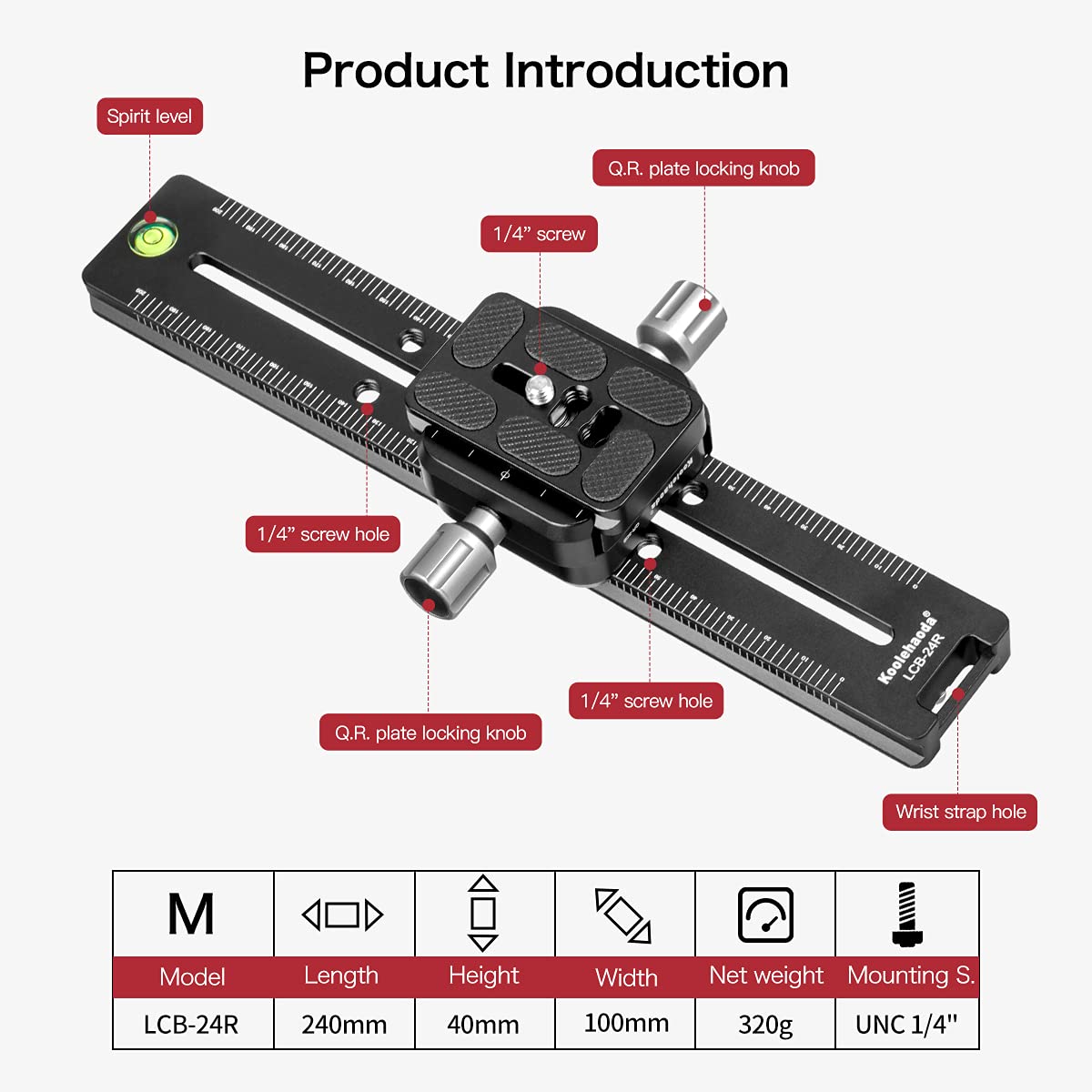 Koolehaoda 240mm Quick Release Plate Clamp Adapter Rail Nodal Slide Bracket - Arca Swiss Compatible for DSLR Camera Tripod Ballhead | Perfect for Panoramic Photography, Time-Lapse & Vlogging