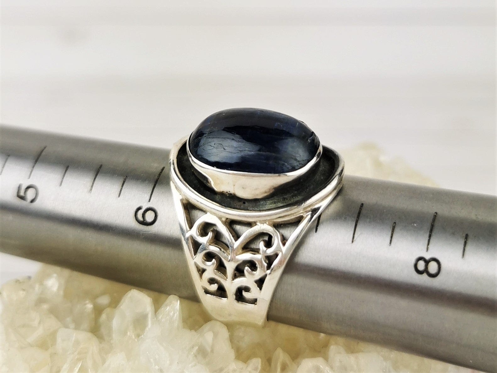 Blue Kyanite Ring for Women - Size 6.75 Sterling Silver Healing Crystal Jewelry - Perfect for Meditation, Energy Healing & Spiritual Gifts