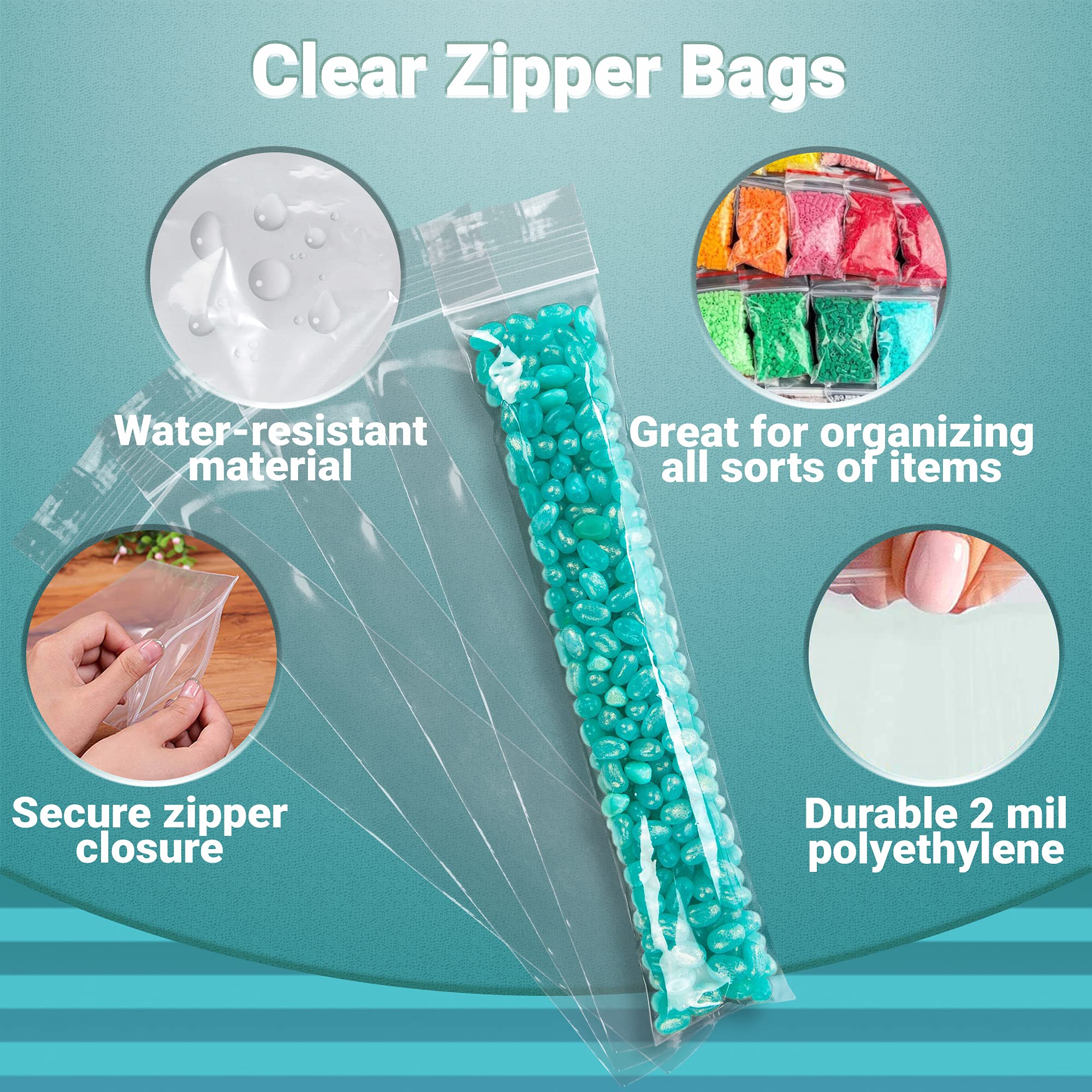 APQ 1000 Pack 3x14 Inch Clear Reclosable Zipper Bags - 2 Mil Thick Waterproof Plastic Storage Bags with Secure Zipper Closure for Jewelry, Crafts, Industrial Use & Organizing Small Items
