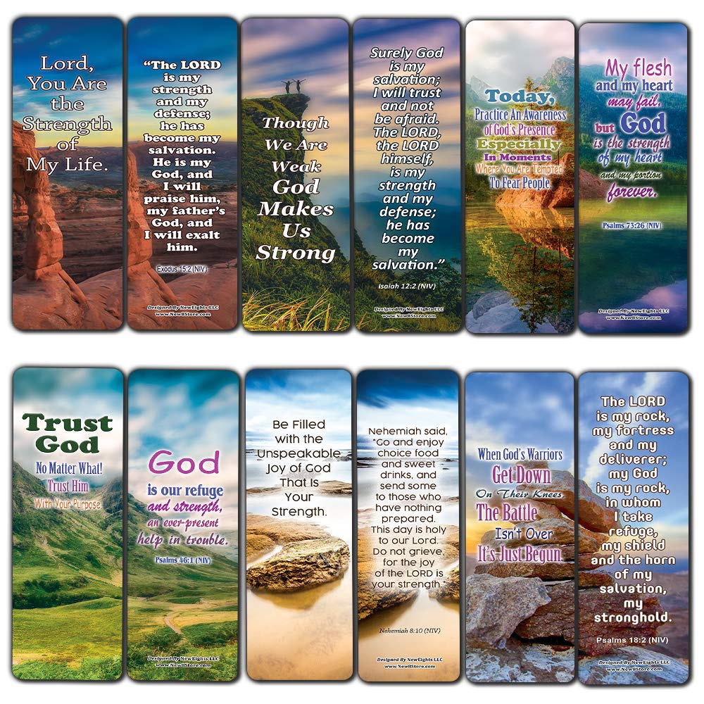 God is My Strength Bible Bookmarks (12-Pack) - Christian Gifts for Church & Sunday School