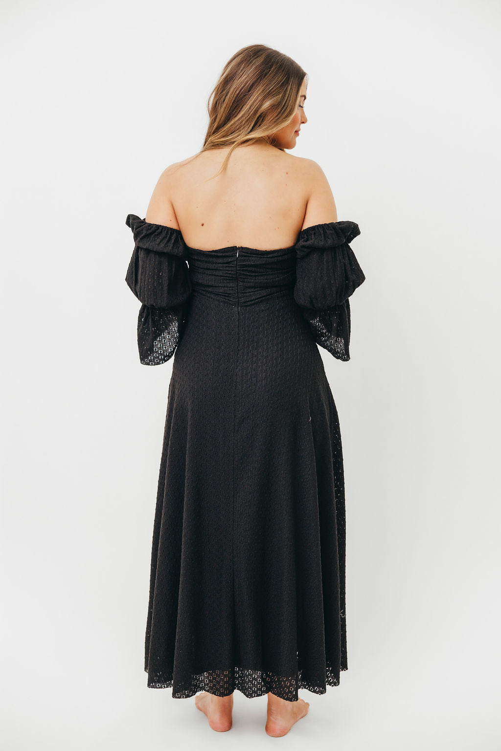 Corrine Tiered Sleeve Maxi Dress with Pockets - Bump Friendly Maternity Dress in Black | Perfect for Pregnancy, Nursing, and Special Occasions