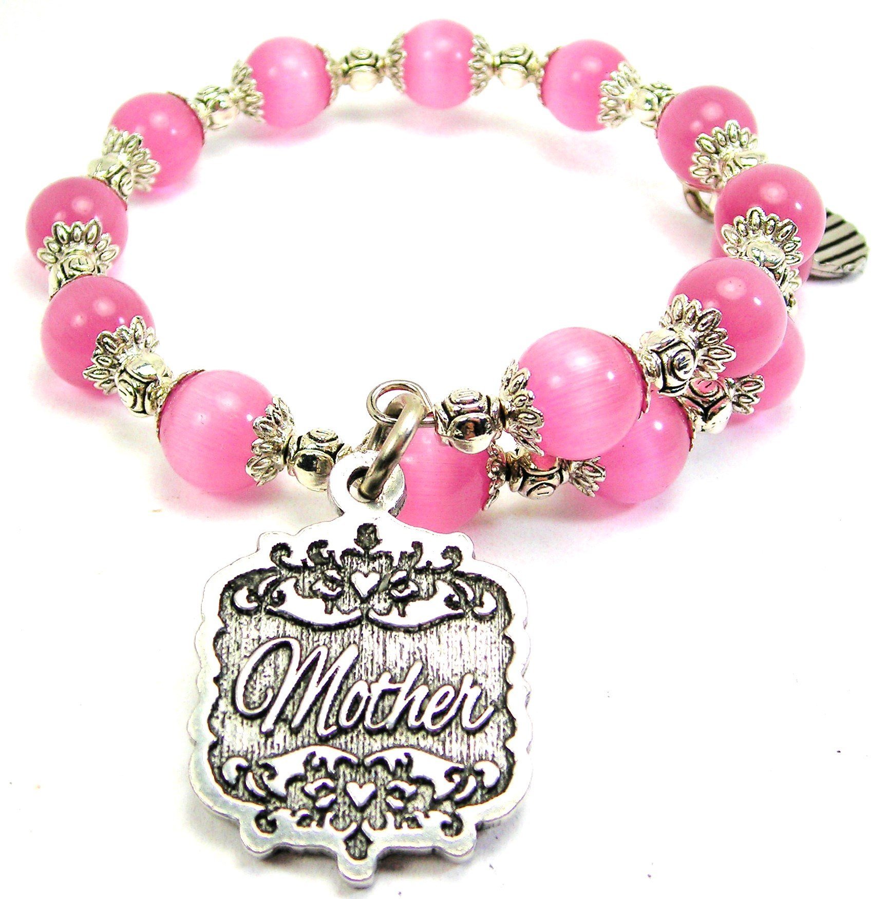 Elegant Nonna Victorian Scroll Multi-Wrap Beaded Bracelet in Rose Pink - Perfect for Weddings, Parties & Boho Fashion Accessories